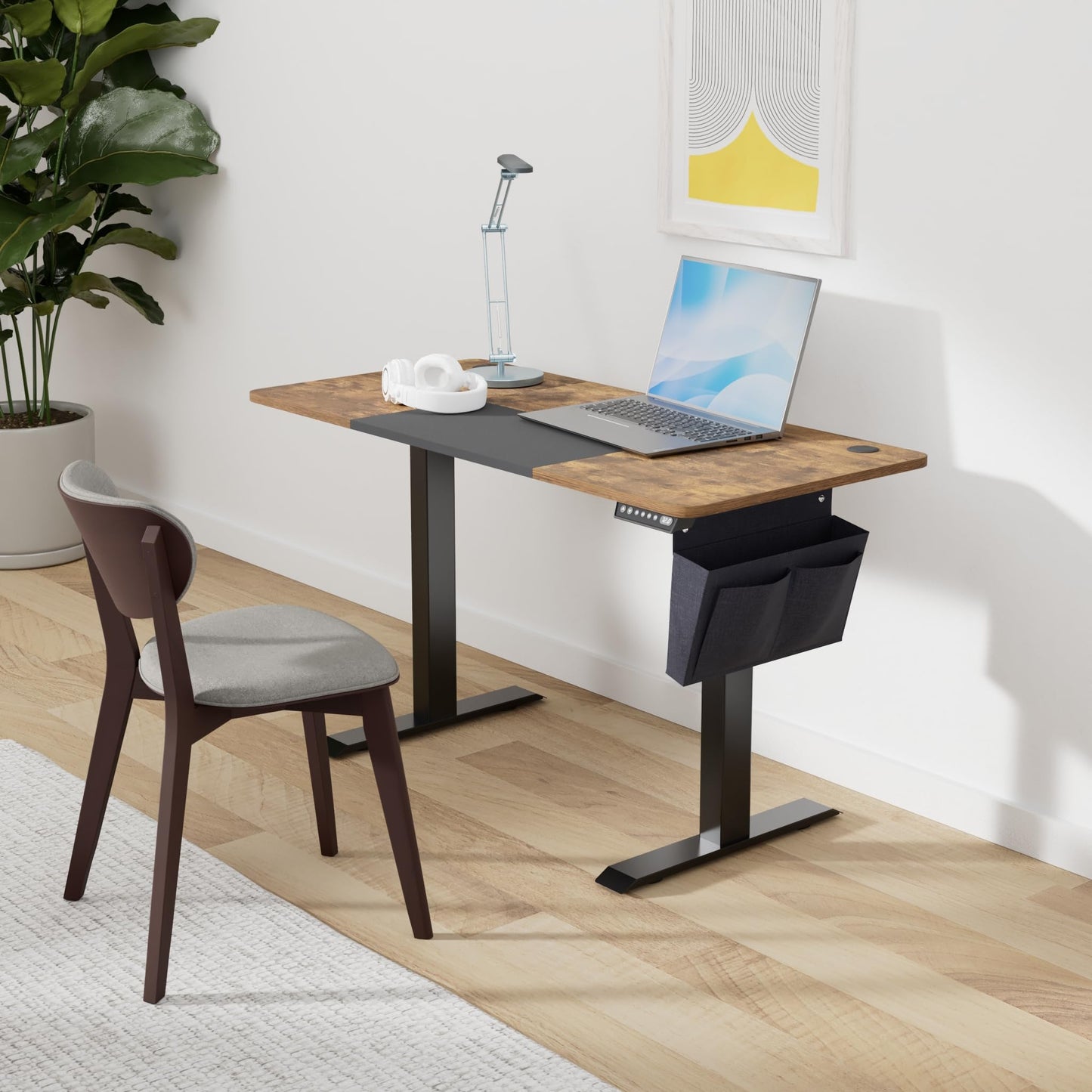 SONGMICS Electric height-adjustable desk, 120 x 60 cm, infinitely adjustable, memory function with 4 heights, vintage brown-ink black LSD015X01 - VA-LSD015X01