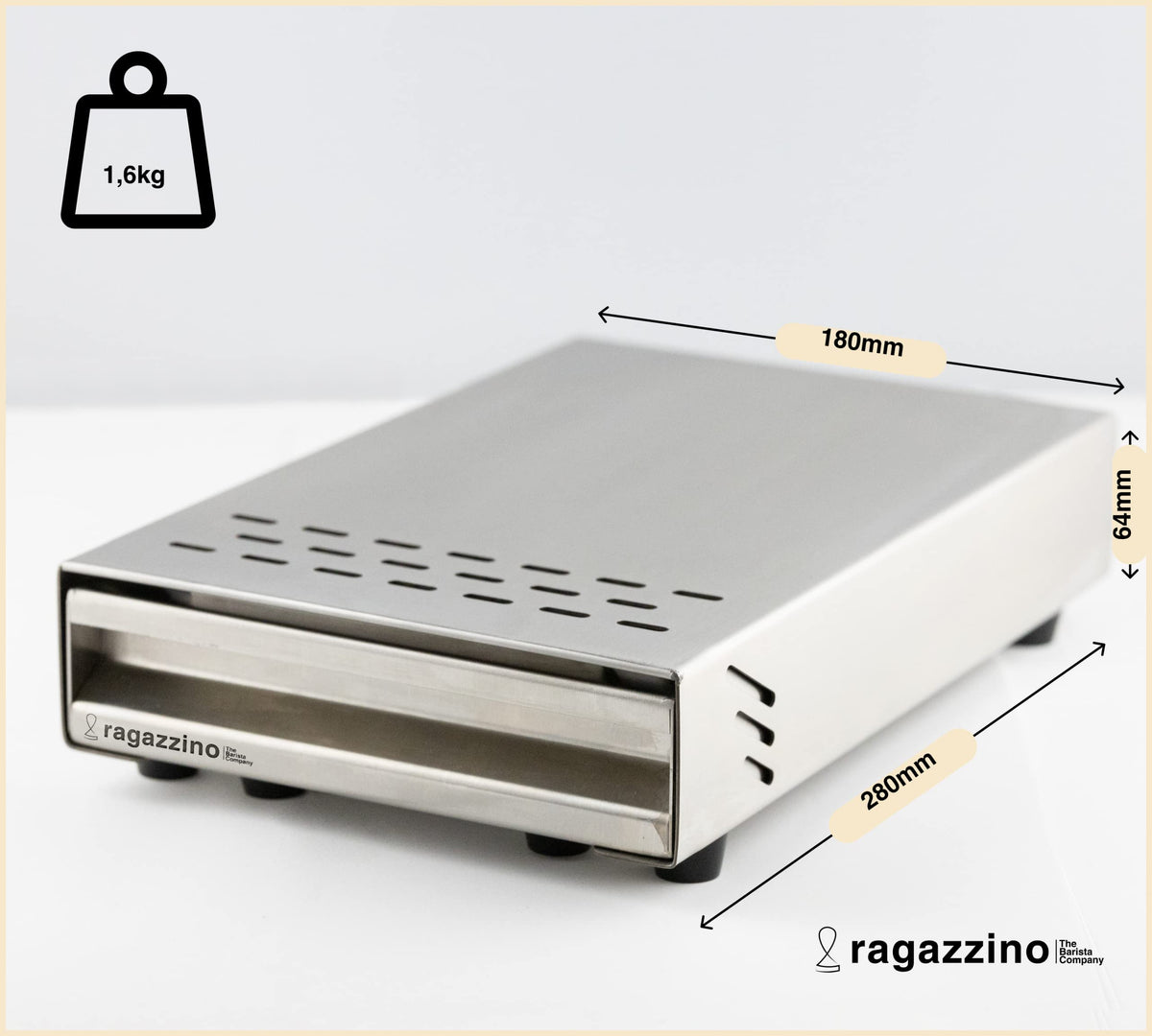 ragazzino stainless steel tapping container | 280x180x64mm - B09NL8L136