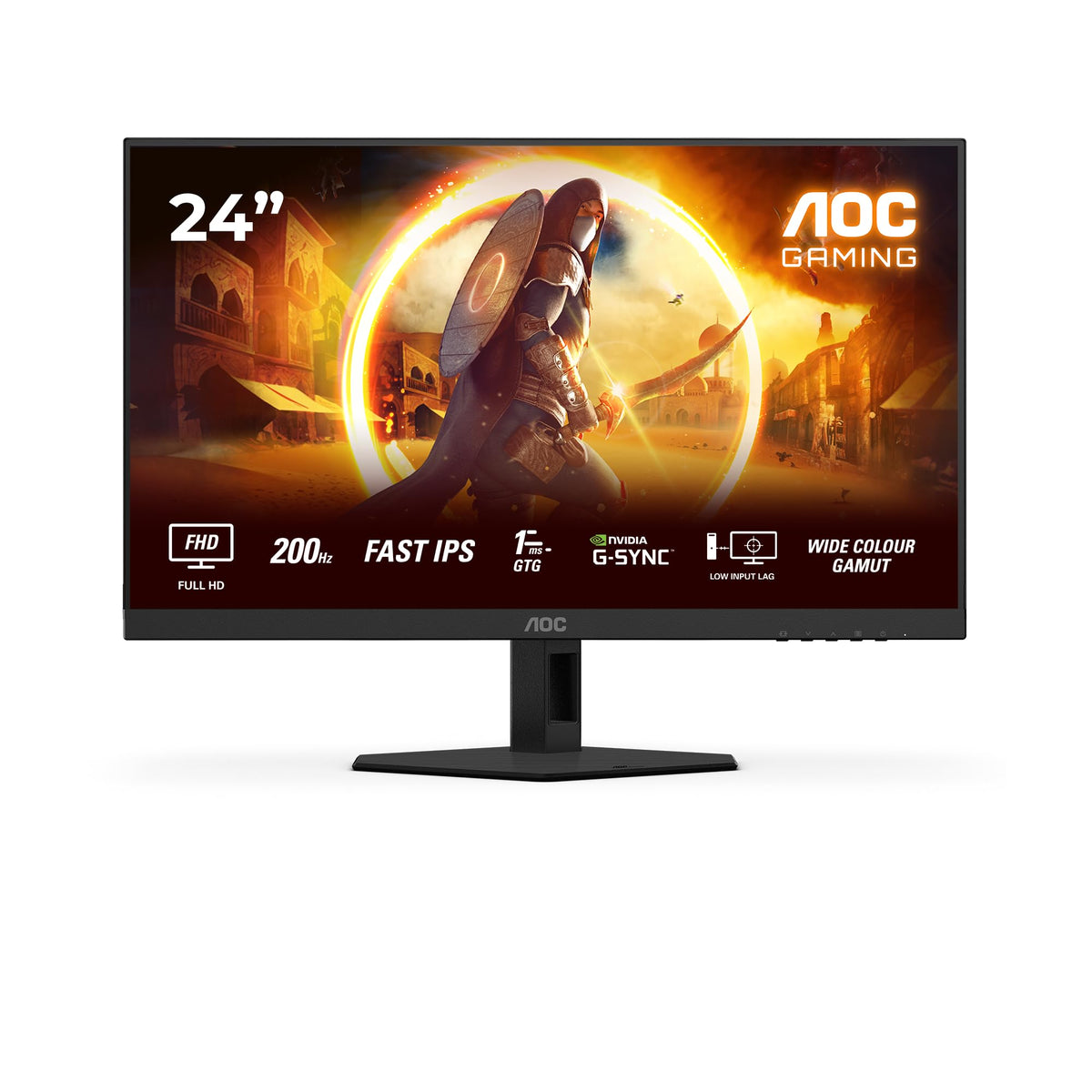 AOC 24G4HRE Monitor de gaming FHD de 24 inch, 200Hz, panou Fast IPS, 1ms GtG, HDR10, compatibil G-Sync, difuzoare, (1920x1080 HDMI 2X 2.0) negru