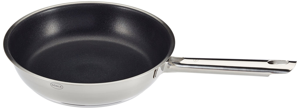 RÖSLE ELEGANCE frying pan 24 cm, high-quality universal pan with ProPlex non-stick coating, 18/10 stainless steel, induction and dishwasher safe, silver/black, 44 x 25.5 x 8 cm - 13211