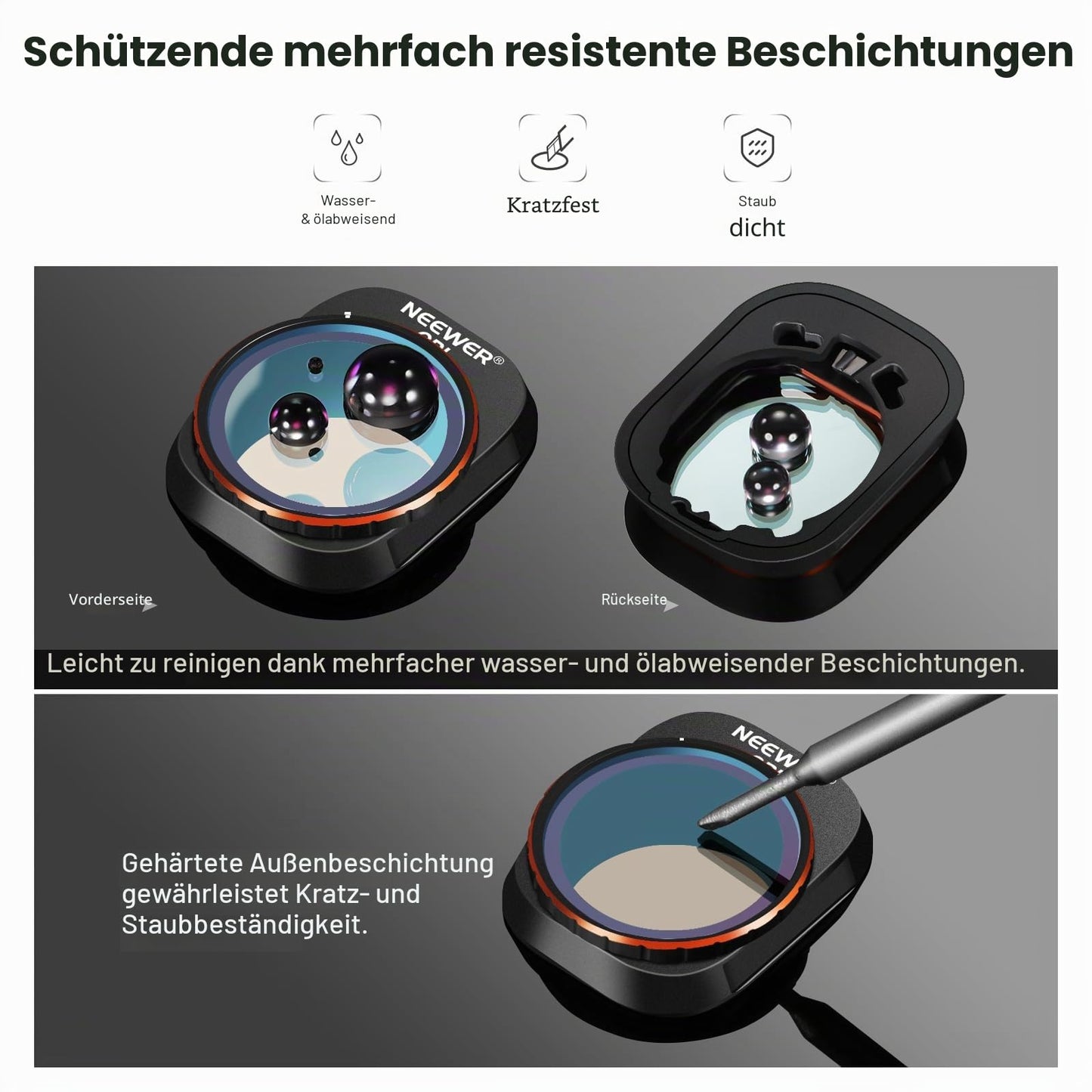 NEEWER ND and CPL filter set compatible with DJI Mini 4 Pro, 8 pieces, UV, CPL, ND8, ND16, ND32, ND64, ND128, ND256, polarization filter, neutral density drone lens accessories, multi-coated - 10103131