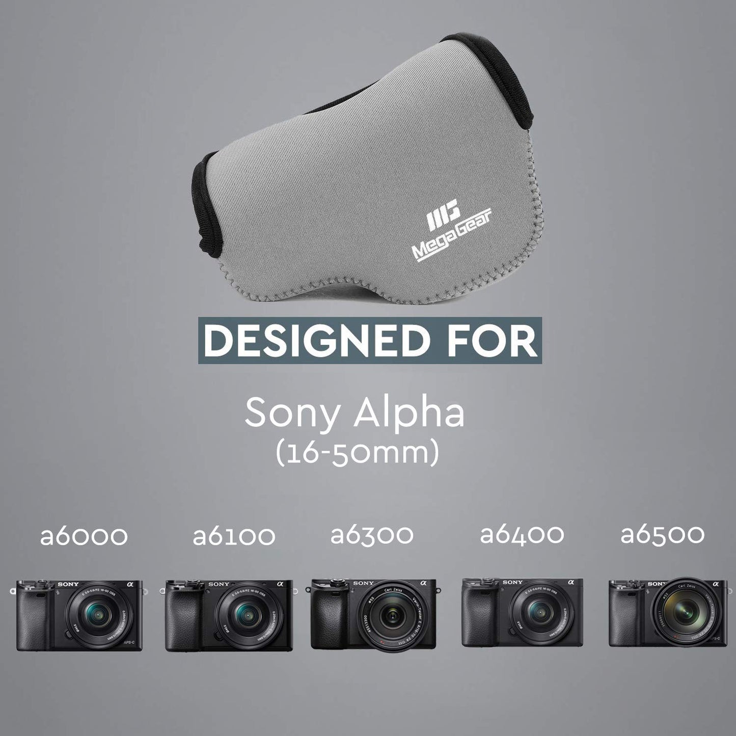 MegaGear Ultralight Neoprene Camera Case Compatible with Sony Alpha A6400, A6500, A6300, A6000 (16-50mm) - Gray - MG065