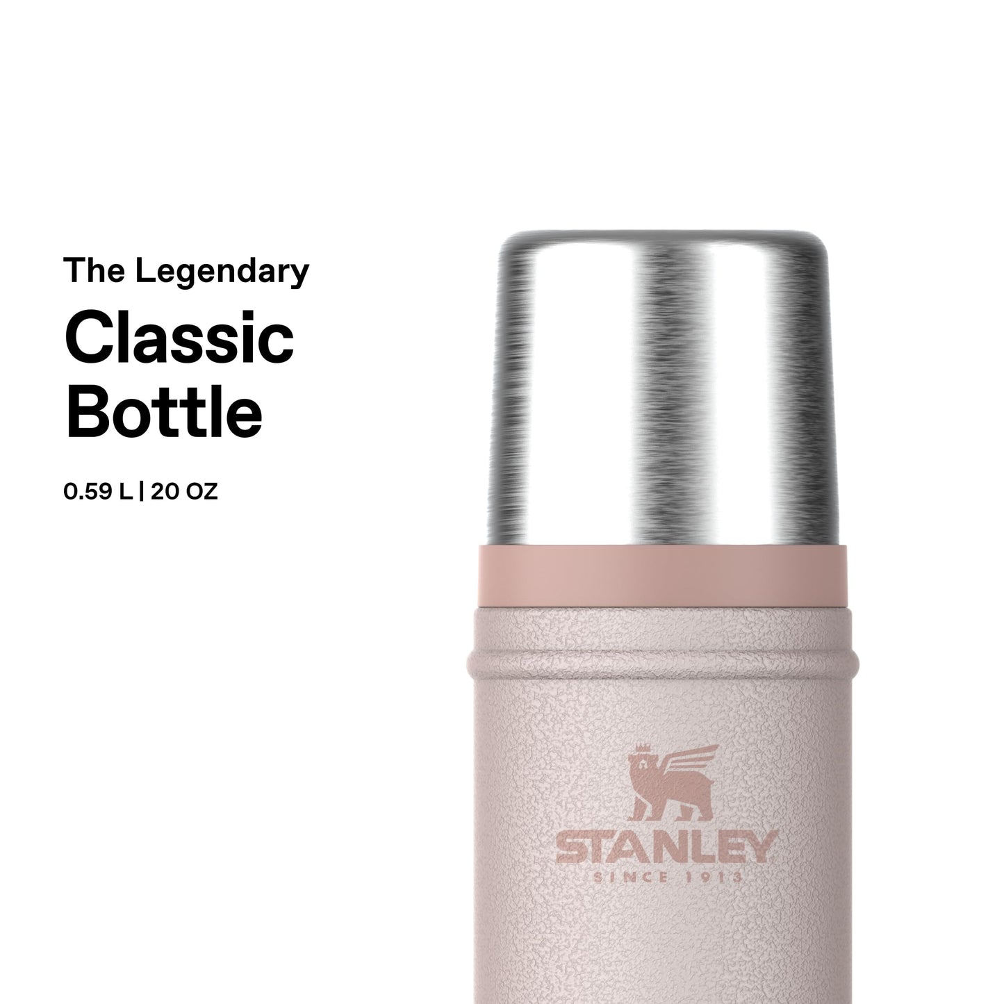 Stanley 1913 Classic Legendary Thermos Bottle 0.59L - Thermos Keeps Hot or Cold for 18 Hours - Stainless Steel Thermos Flask - BPA Free - Dishwasher Safe - Rose Quartz - 100000116116