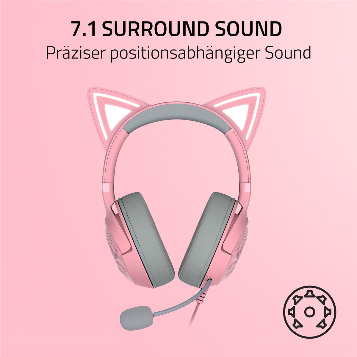 Razer Kraken Kitty V2 - Cască RGB cu fir cu urechi de pisică (Iluminare reactivă pentru streaming, microfon HyperClear, drivere Triforce de 40mm, sunet surround 7.1) Quartz - RZ04-04730200-R3M1