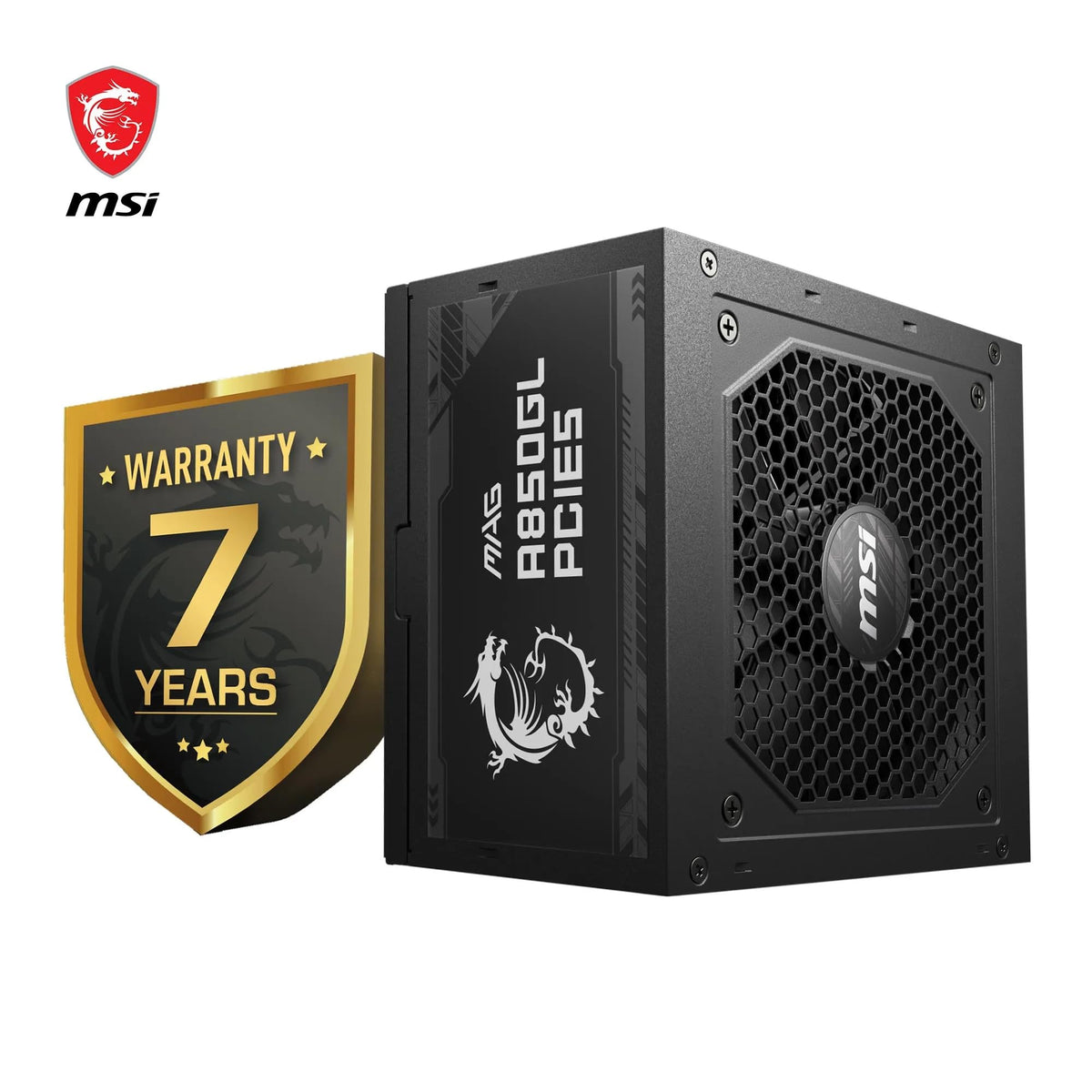 MSI MAG A850GL PCIE5 Sursă de alimentare, 850W, 80 Plus Gold, complet modulară, ATX 3.0, suportă GPU PCIe 5.0, ventilator de 120mm FDB cu rulmenți dinamici, Full-Bridge LLC, cabluri negre flack - 7 ani garanție - 306-7ZP8A11-CE0