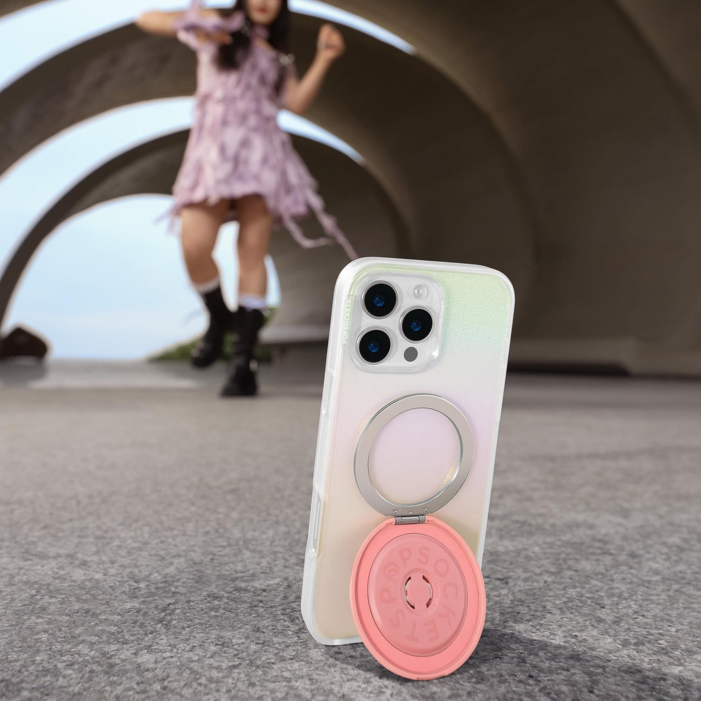PopSockets Kick-Out Grip for MagSafe, Adjustable Stand for Portrait or Landscape Format, Magnetic Holder, Pink - Putty - 807624