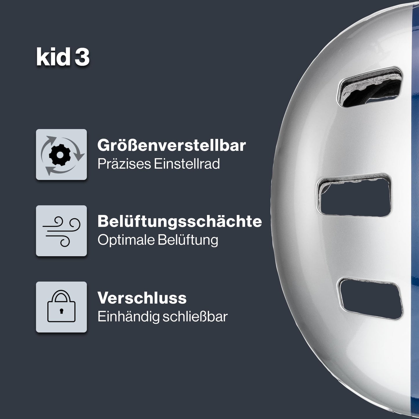 uvex Kid 3 - robust bicycle helmet for children - individual size adjustment - optimized ventilation - Race Silver - 51-55 cm - S4148193015
