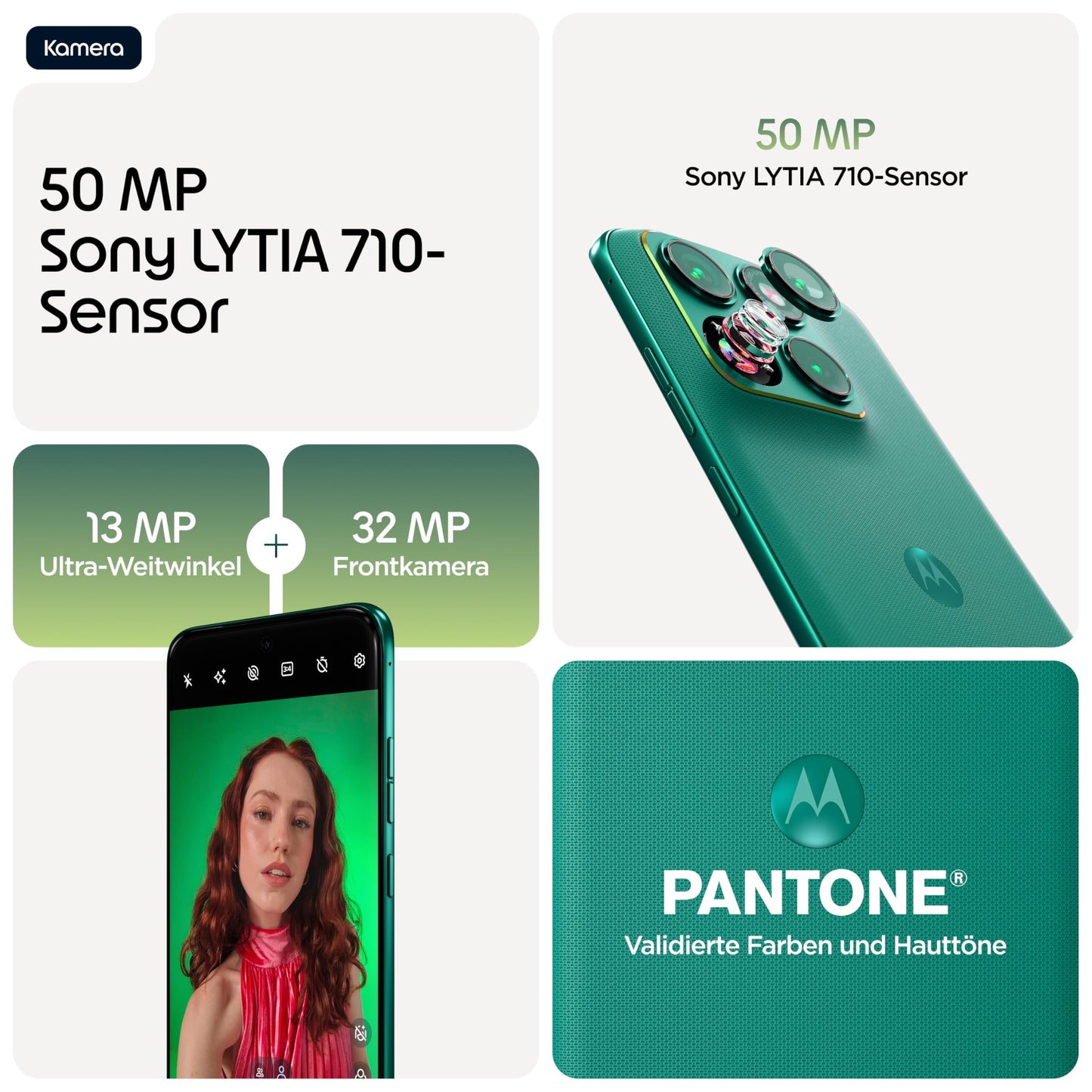 Motorola Edge 70 Fusion Smartphone (6.78" Super HD+ Rugged Display with Corning Gorilla Glass 7i, 50MP Camera, 8/256GB, 5100mAh, 68W TurboPower Charging) Pantone Sporting Green - PBBDOOO5SE