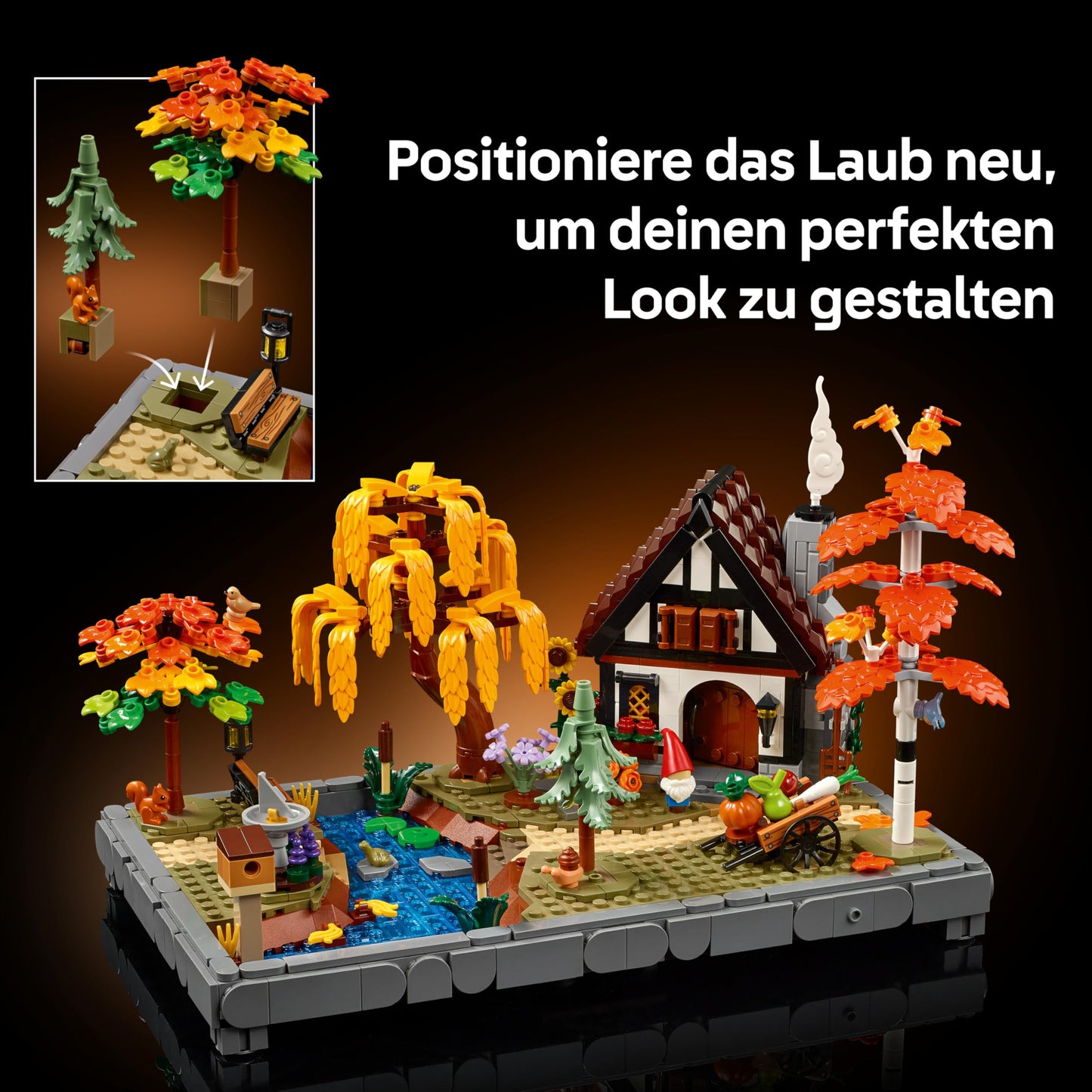 LEGO Icons Autumn Country House Garden - Transformable Desk Decoration for Adults - Animals Minifigures - Country House Style Model Building - Creative Building Set - Gift for Men & Women - 11372