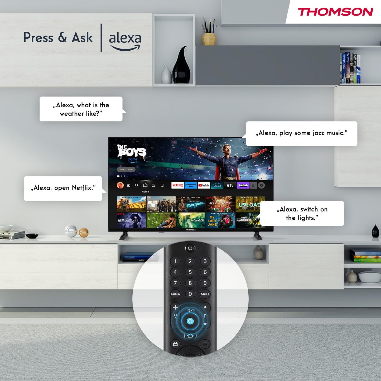 Thomson 50 inch (126 cm) 4K UHD Smart Fire TV, Alexa voice control, triple tuner (DVB-T/T2/C/S/S2), Dolby Vision, Dolby Atmos, HDR10, AirPlay, HDMI 2.1, WiFi, Bluetooth, 50UF4S35