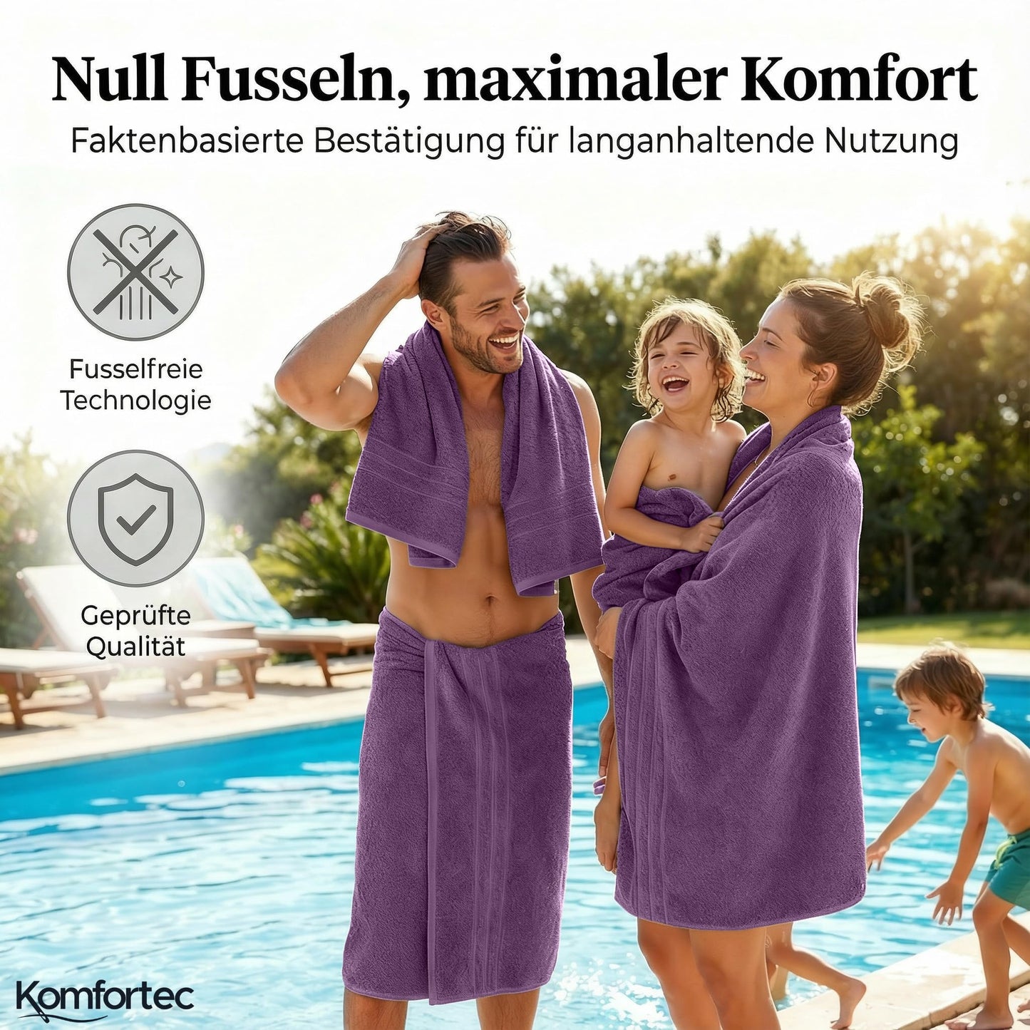 Komfortec 2 sauna towel set 80x200 cm, large sauna towels made of 100% cotton, sauna towels, fluffy and absorbent, quick-drying, purple - 2er-80x200-violett