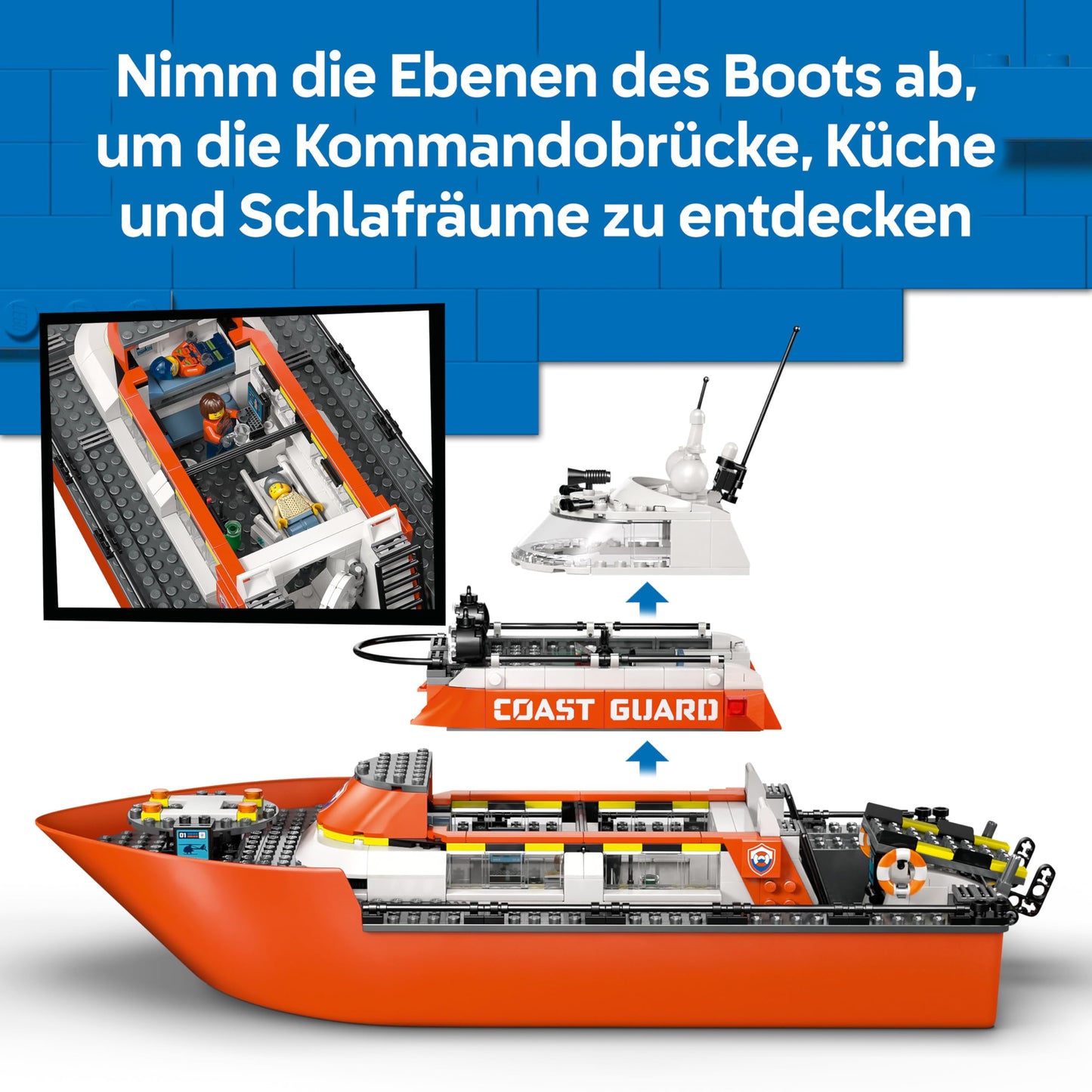 LEGO City Coast Guard Rescue Boat with Helicopter - Toy Emergency Vehicle - Set with Floating Ship, 5 Minifigures and Dog Figure - Birthday Gift for Boys Ages 7 and Up - 60504