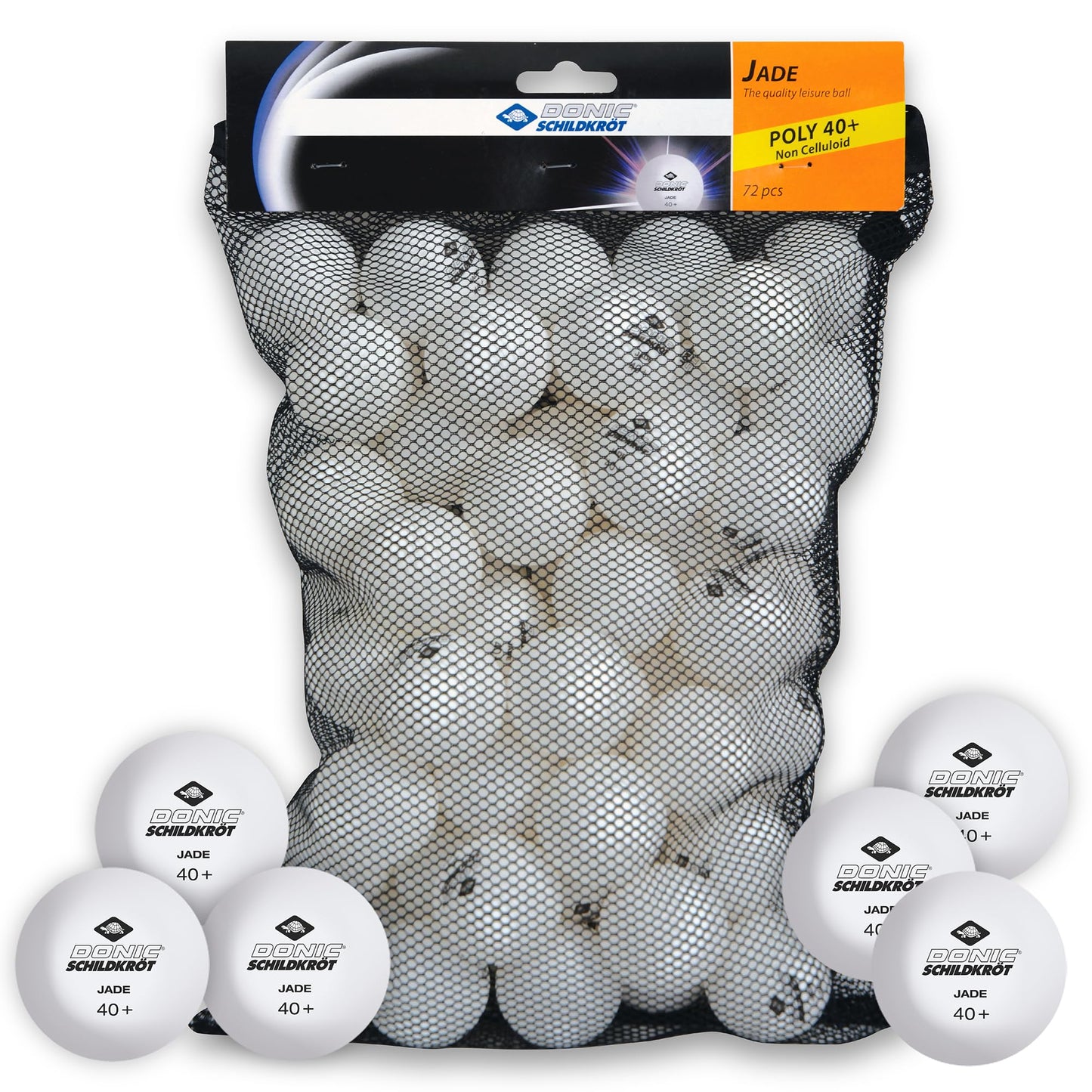 Donic-Schildkröt table tennis ball Jade, poly 40+ quality, 72 pieces. in a mesh bag, white - 6