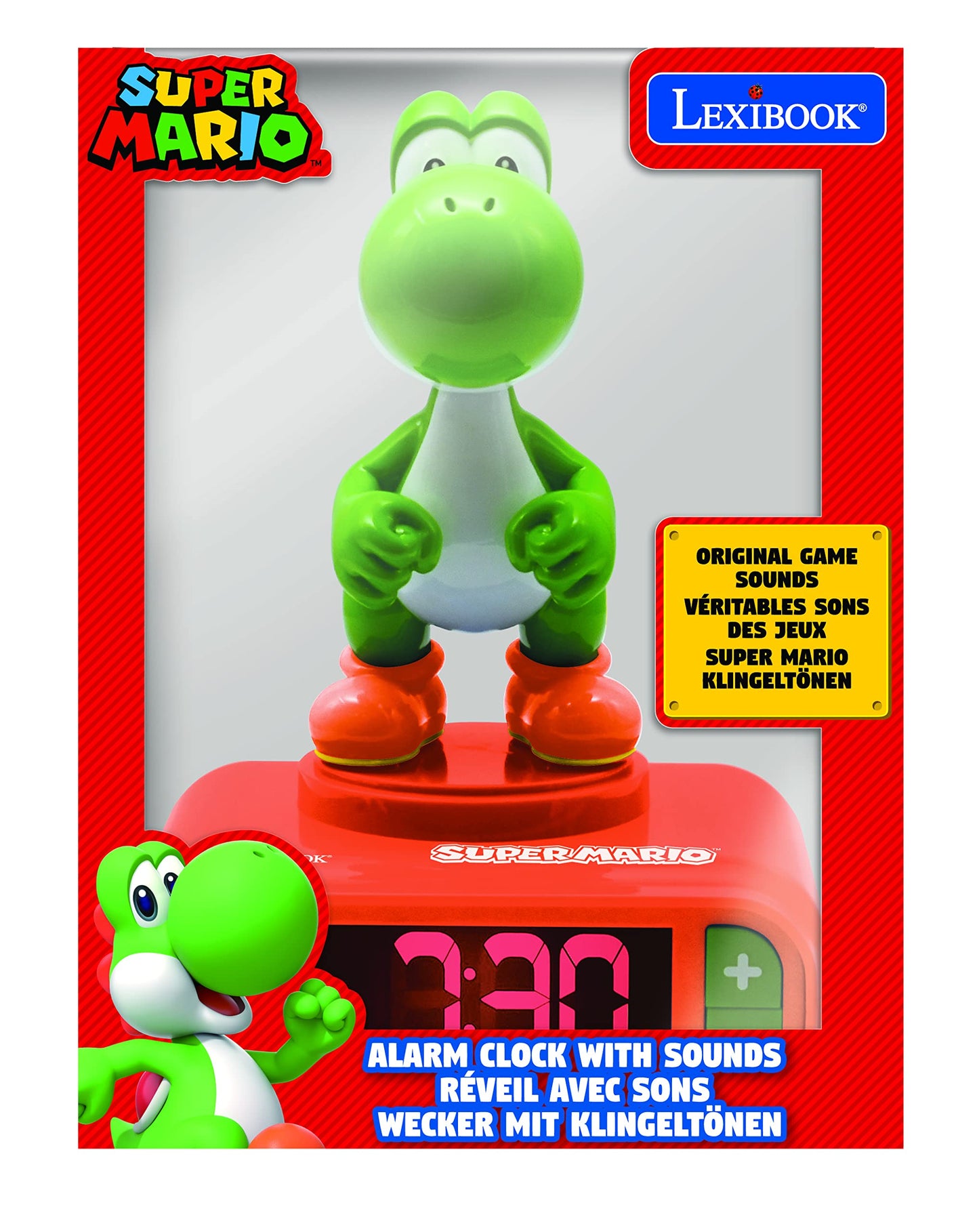Lexibook, Super Mario, Yoshi Night Light Alarm Clock, Sounds and Melodies, LCD Backlight, Luminous, Snooze, Orange, RL800NI1