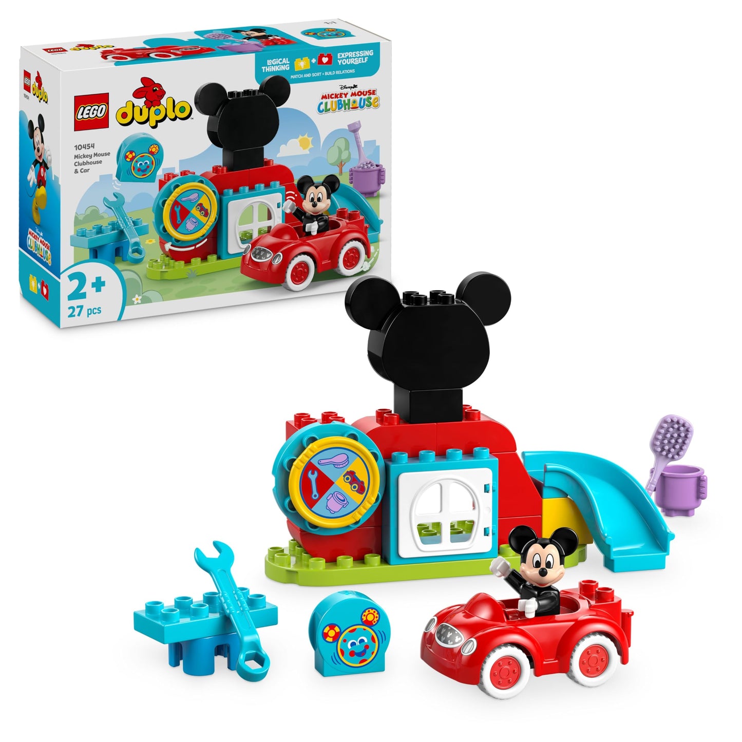 LEGO DUPLO | Mickey's Clubhouse and Car - Color Matching Toy for Boys & Girls Ages 2+ - Educational Toy for Toddlers with Mickey Mouse Figure & Activity Wheel - Children's Gift - 10454