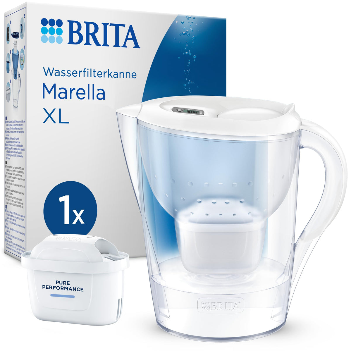 BRITA Water Filter Pitcher MAXTRA Marella XL, 1x Pure Performance Cartridge - 1052420