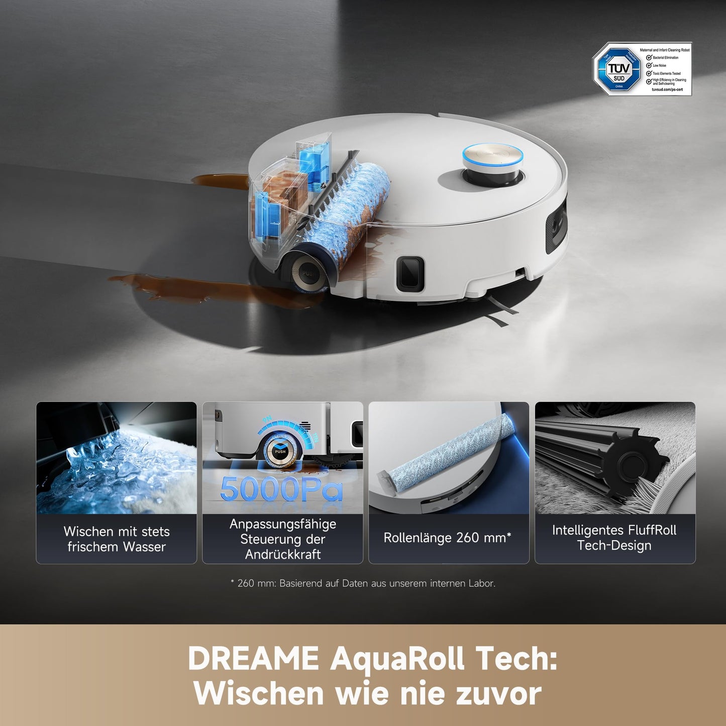 dreame Aqua10 Ultra Roller Complete vacuum robot with wiping function, 30,000Pa suction power, 8 cm obstacle clearance, self-cleaning of the rollers, automatic emptying, intelligent voice control - RLH71DE-1
