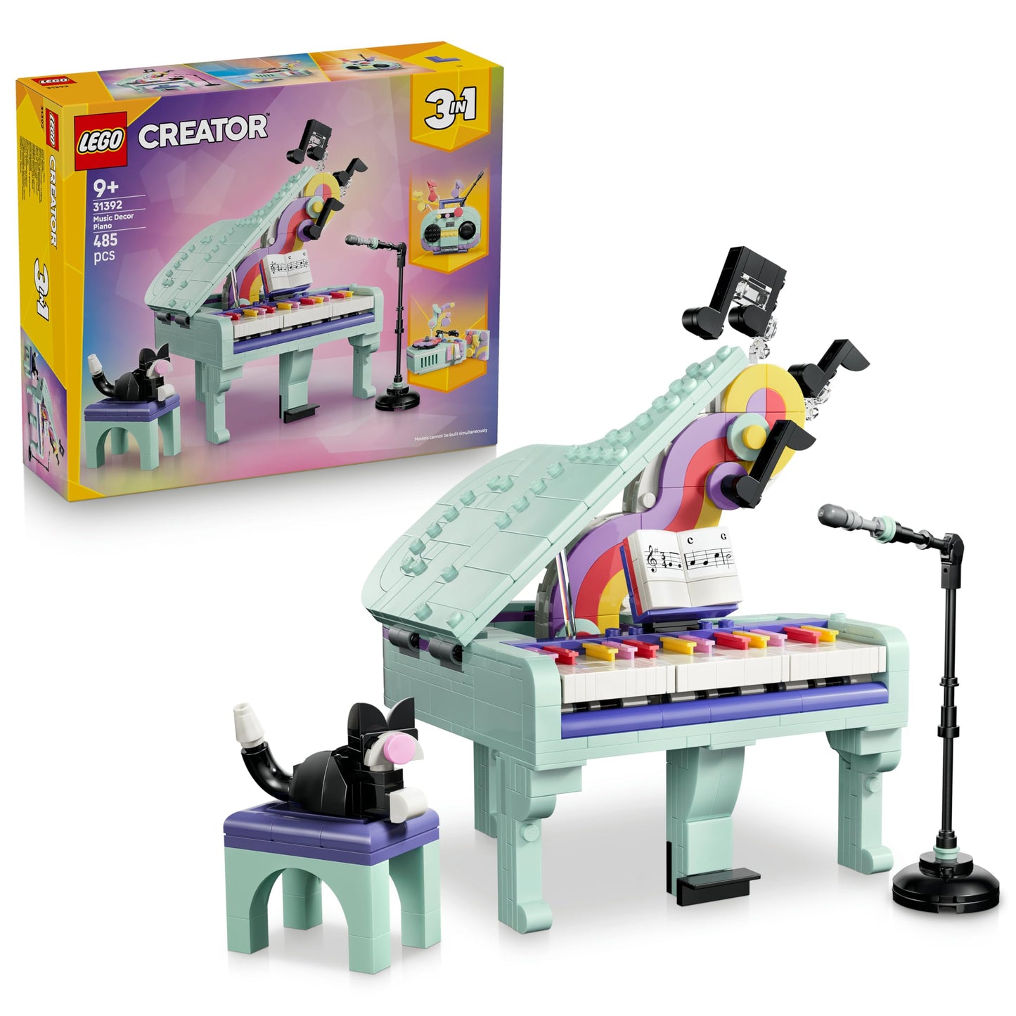 LEGO Creator 3-in-1 set decorative piano with cat - retro model building with 3 building options: piano, radio or record player - DIY children's room decoration - gift for girls and boys aged 9 and up - 31392