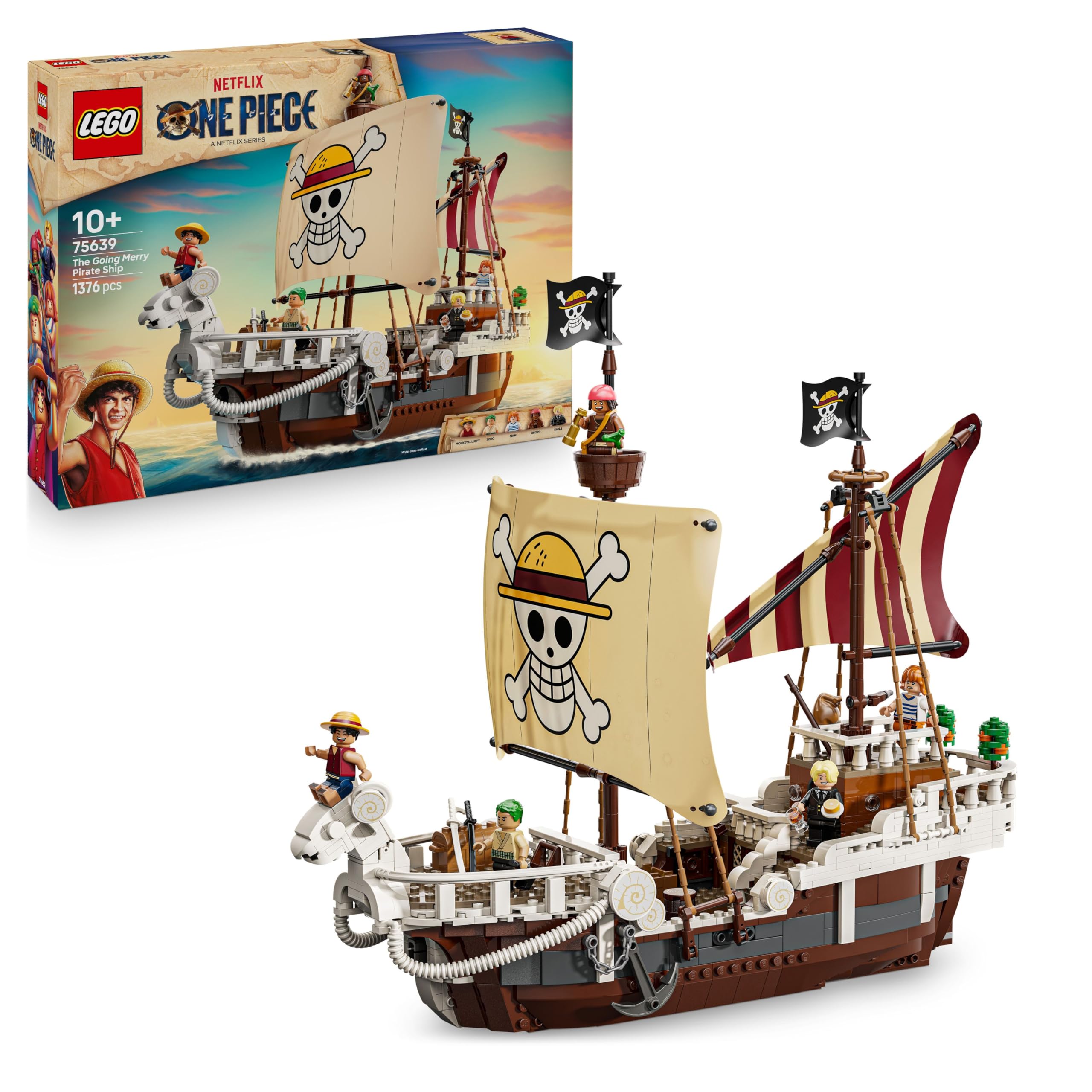 LEGO ONE PIECE - The pirate ship Flying Lamb (Going Merry) - playset with 5 minifigures - including Luffy, Zoro & Nami - building toy - gift for boys, girls and fans aged 10 and over - 75639