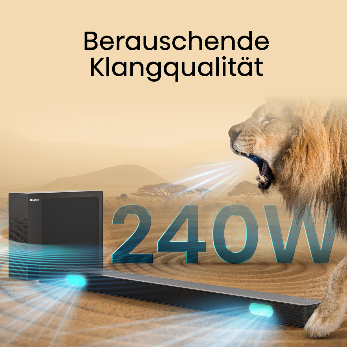 HS2100, 2.1 Channel Soundbar, 240W max Audio Power, Dolby Audio, DTS Virtual:X, Ultra-Slim Wireless Subwoofer, TV Mode, EzPlay - Hisense