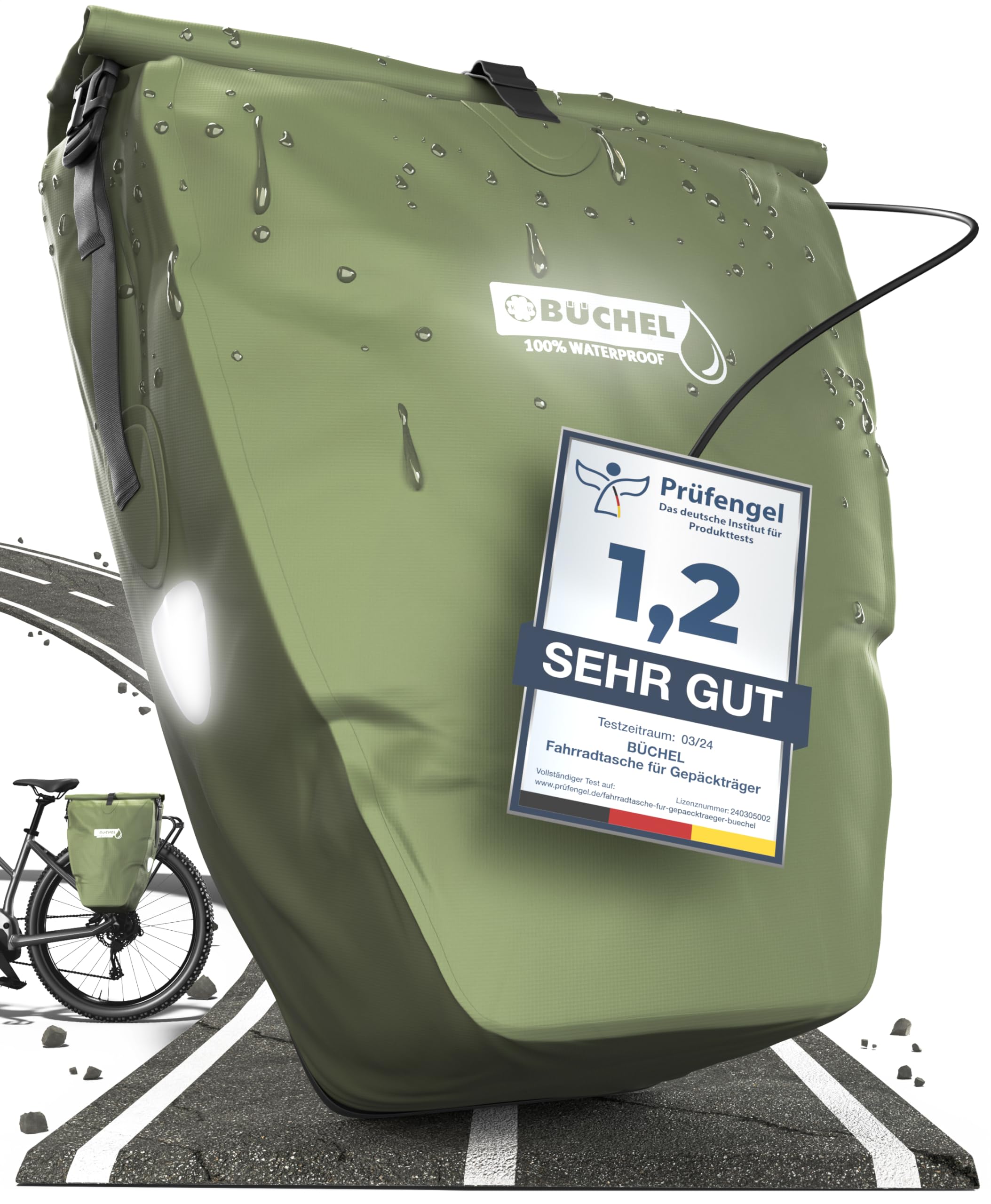 Büchel bicycle bag for luggage rack I 25.4 L - 100% waterproof I with carrying handle and shoulder strap I bicycle bag luggage rack, luggage rack bag, rear bicycle bags - 81518003
