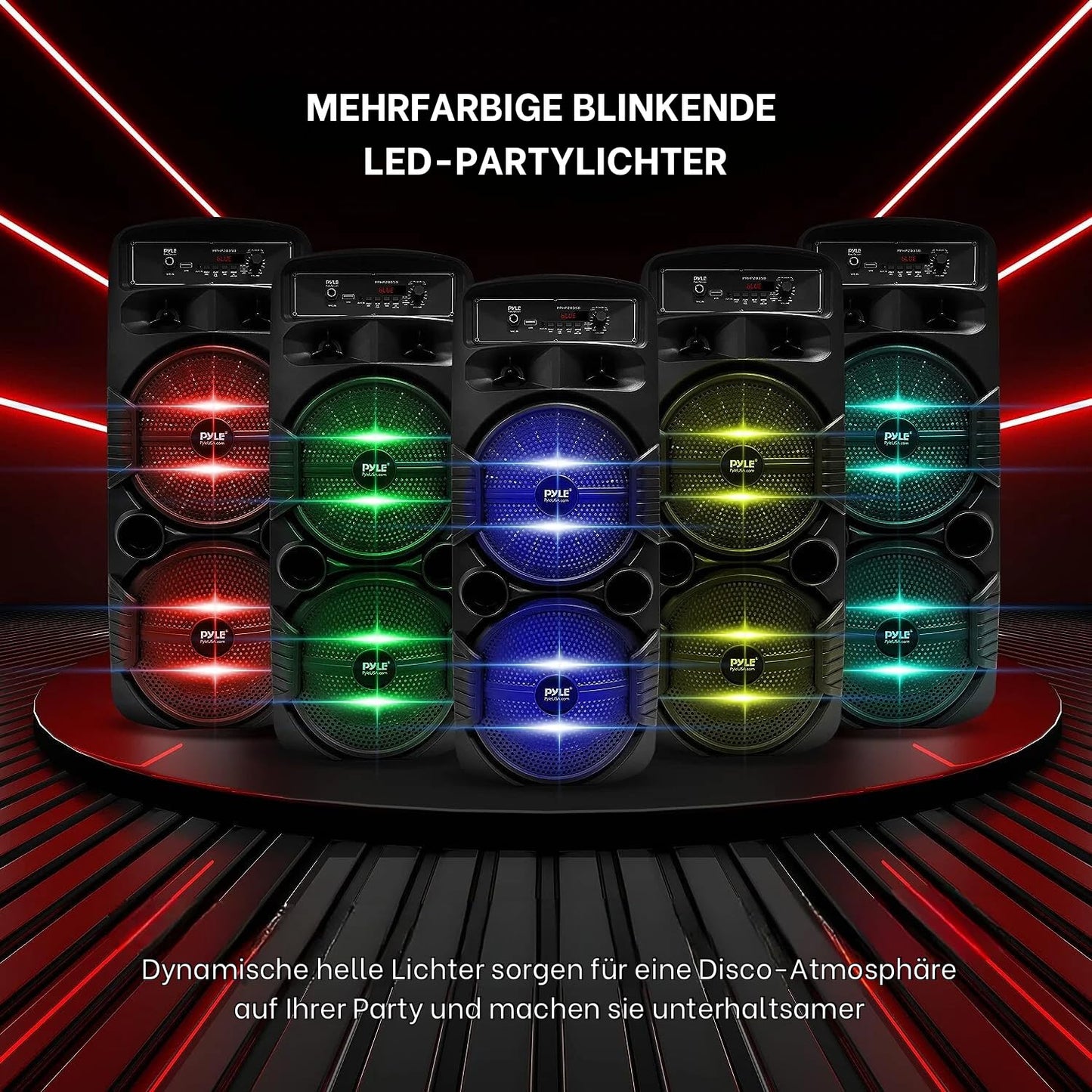 Pyle Partybox, Bluetooth Speaker Large - 600W Boombox with Light Effects, Portable, Super Bass, USB/SD/AUX/FM, for Party, Outdoor & Home, With Remote Control & RCA Input - PPHP2835B