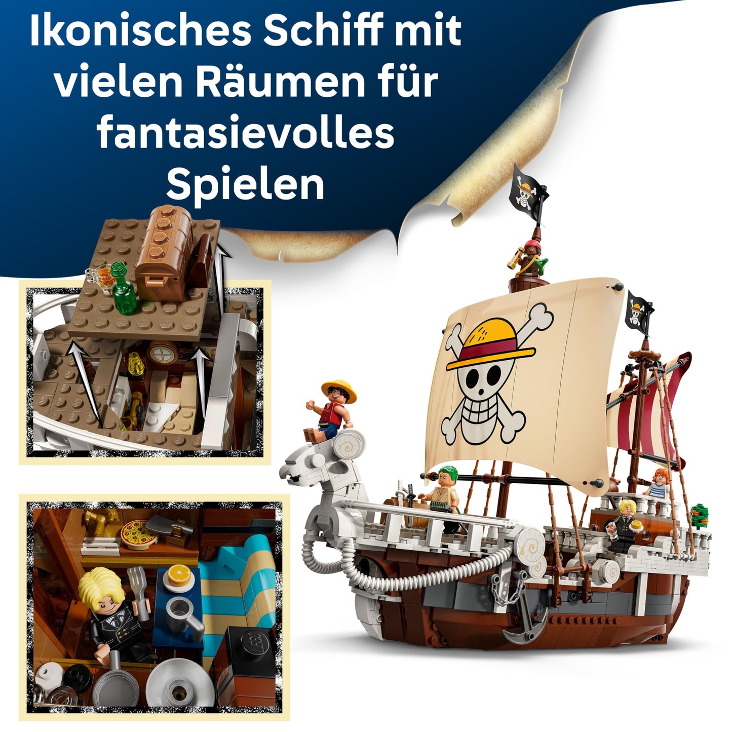 LEGO ONE PIECE - The pirate ship Flying Lamb (Going Merry) - playset with 5 minifigures - including Luffy, Zoro & Nami - building toy - gift for boys, girls and fans aged 10 and over - 75639