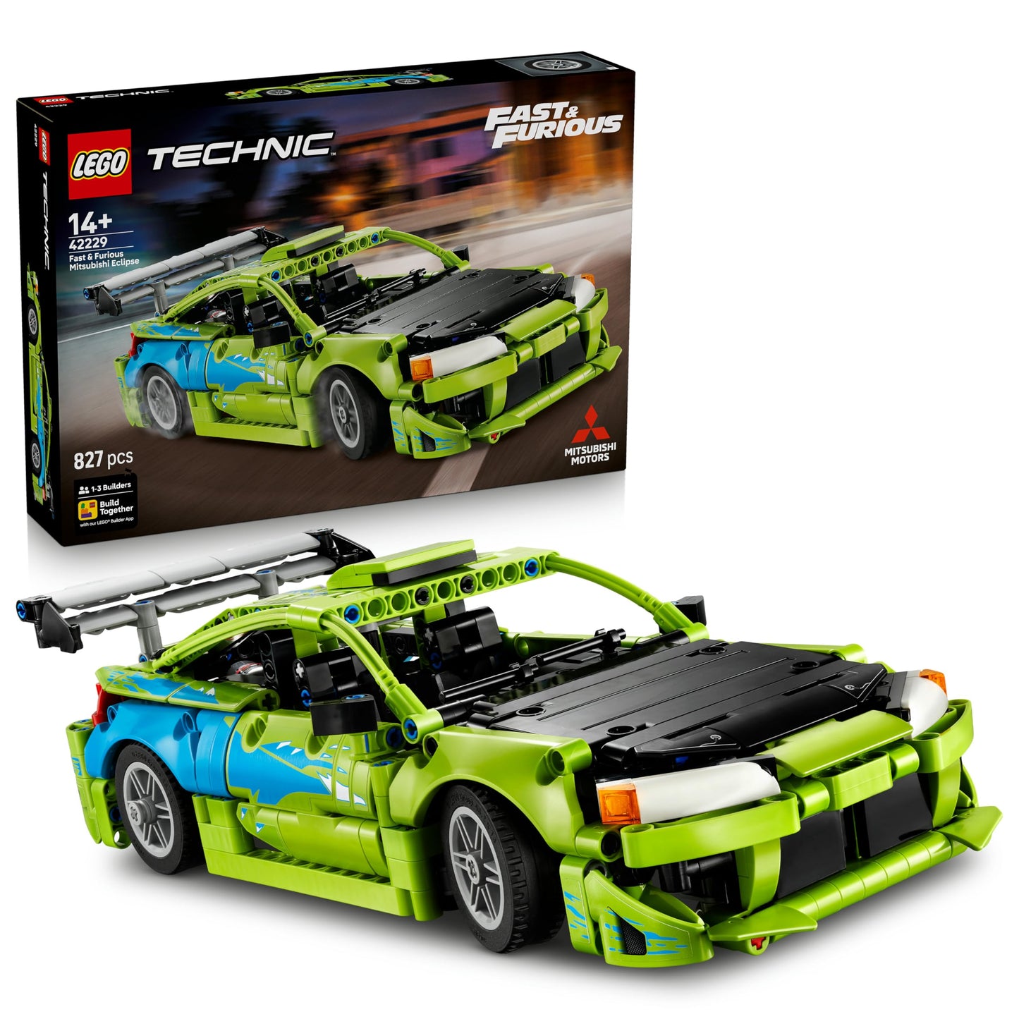LEGO Technic Fast and Furious Mitsubishi Eclipse car - model building car - collector's set including steering and 2 NOS bottles - gift for boys aged 14 and over and adult film fans - 42229
