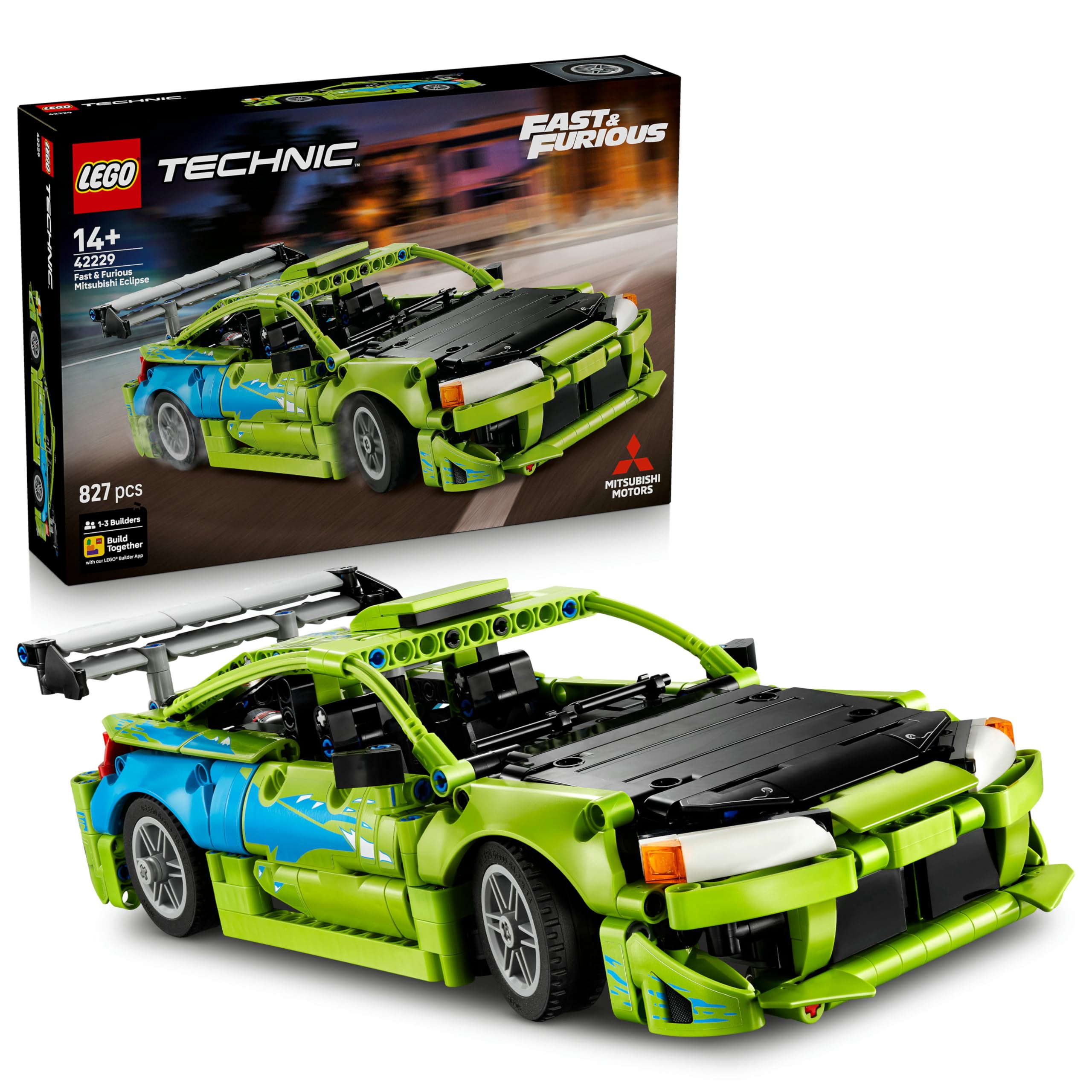 LEGO Technic Fast and Furious Mitsubishi Eclipse car - model building car - collector's set including steering and 2 NOS bottles - gift for boys aged 14 and over and adult film fans - 42229