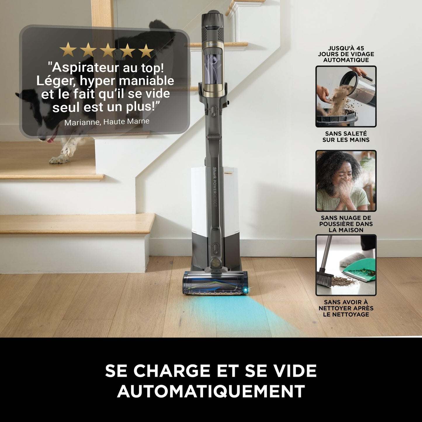 Shark PowerDetect Clean & Empty cordless vacuum cleaner with suction station, up to 70 minutes running time, wireless, self-draining, for animal hair, allergy sufferers, carpets and hard floors, with LED light, IP3225EUT