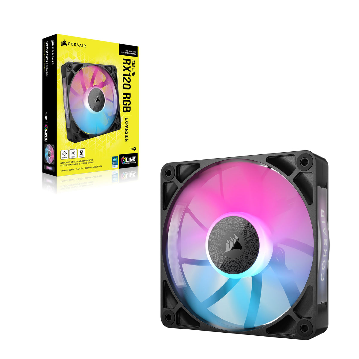CORSAIR iCUE LINK RX120 RGB ventilator PWM de 120mm – pachet unic, negru - CO-9051017-WW