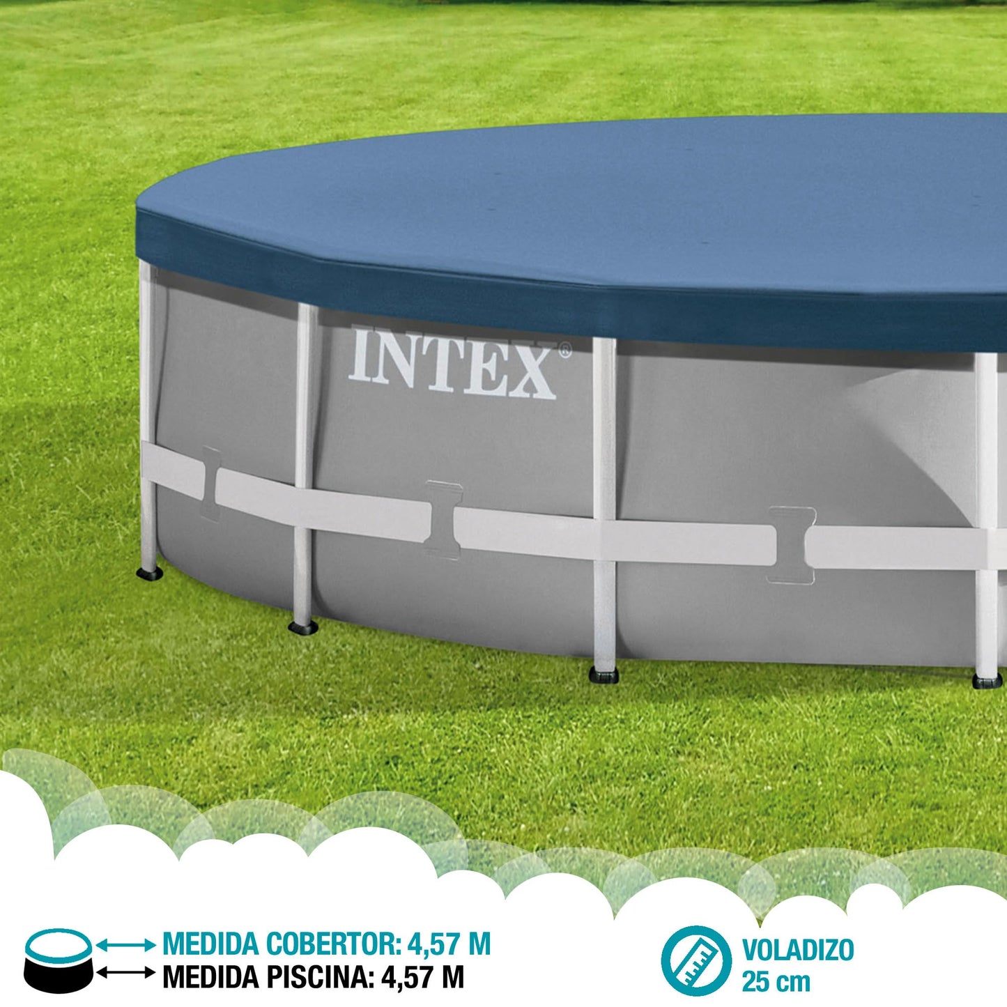INTEX pool cover round diameter 457 cm for frame pools, winter tarpaulin, summer tarpaulin - easy to assemble, blue (28032)