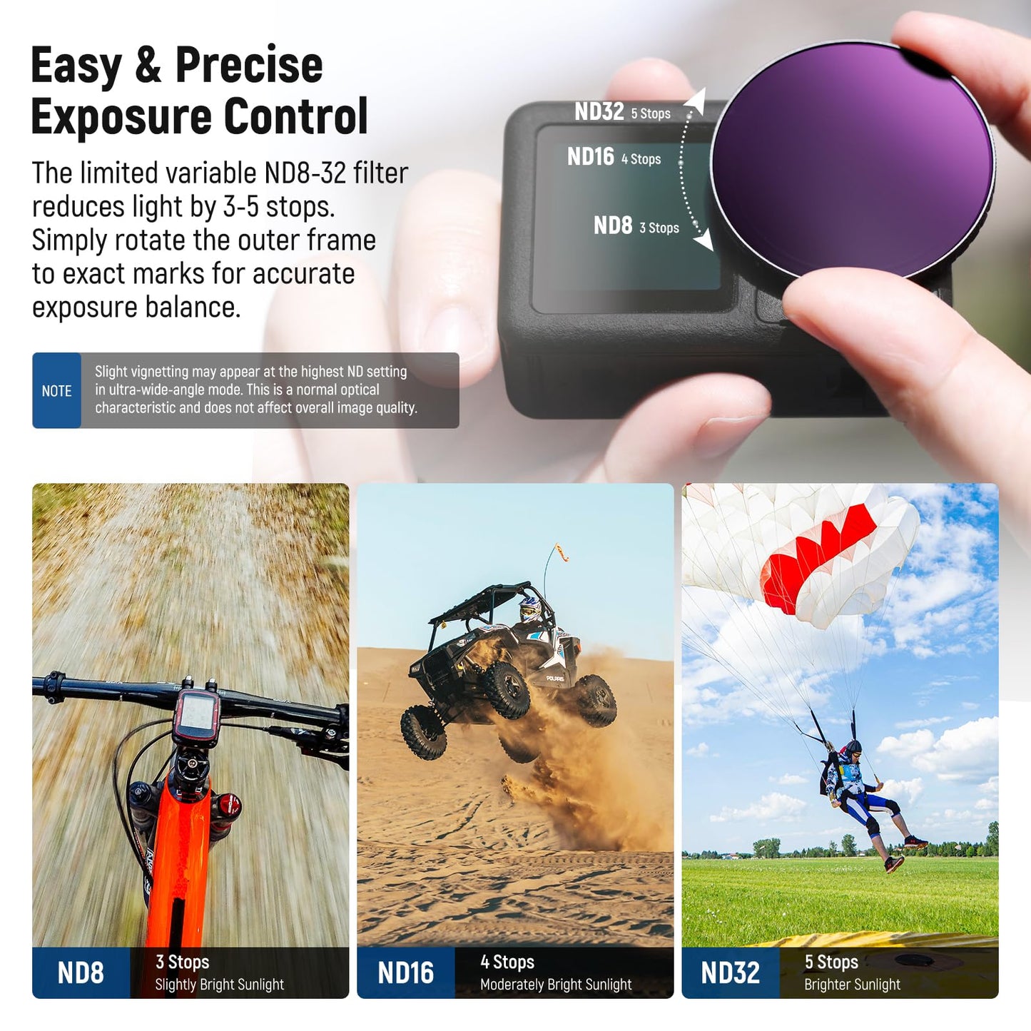 NEEWER ND filter kit compatible with DJI Osmo Action 5 Pro/4, variable ND 8-32 + CPL + black diffusion filter 1/4 for fog cinema effect, multi-coated HD action camera accessories, FL-52 - 10106165