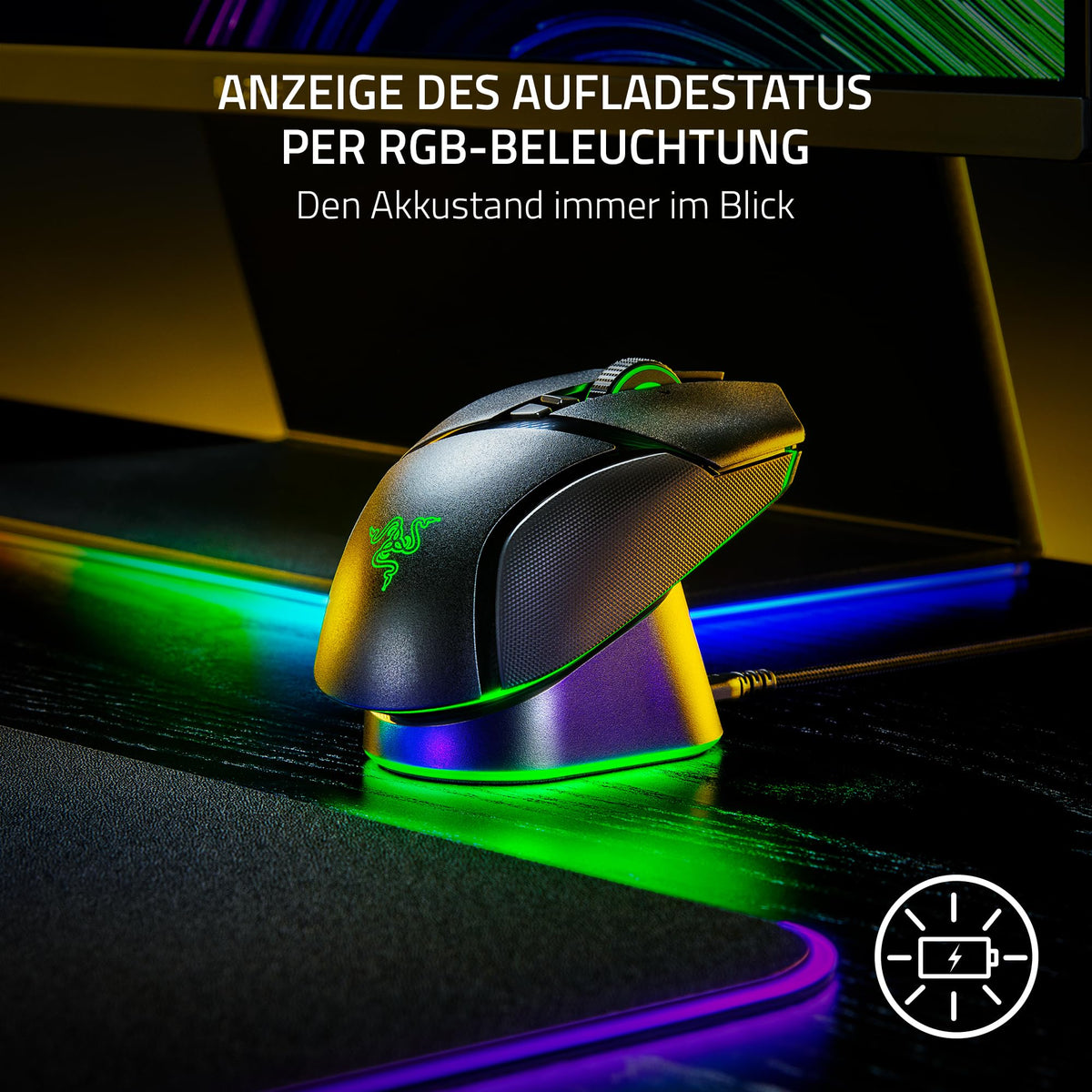 Razer Mouse Dock Pro & Charging Puck - Magnetic Wireless Charging Station & Battery (Hyperspeed 4K Hz, 8 RGB Chroma Lighting & Module for Compatible Mice) Black - RZ81-01990100-B3M1