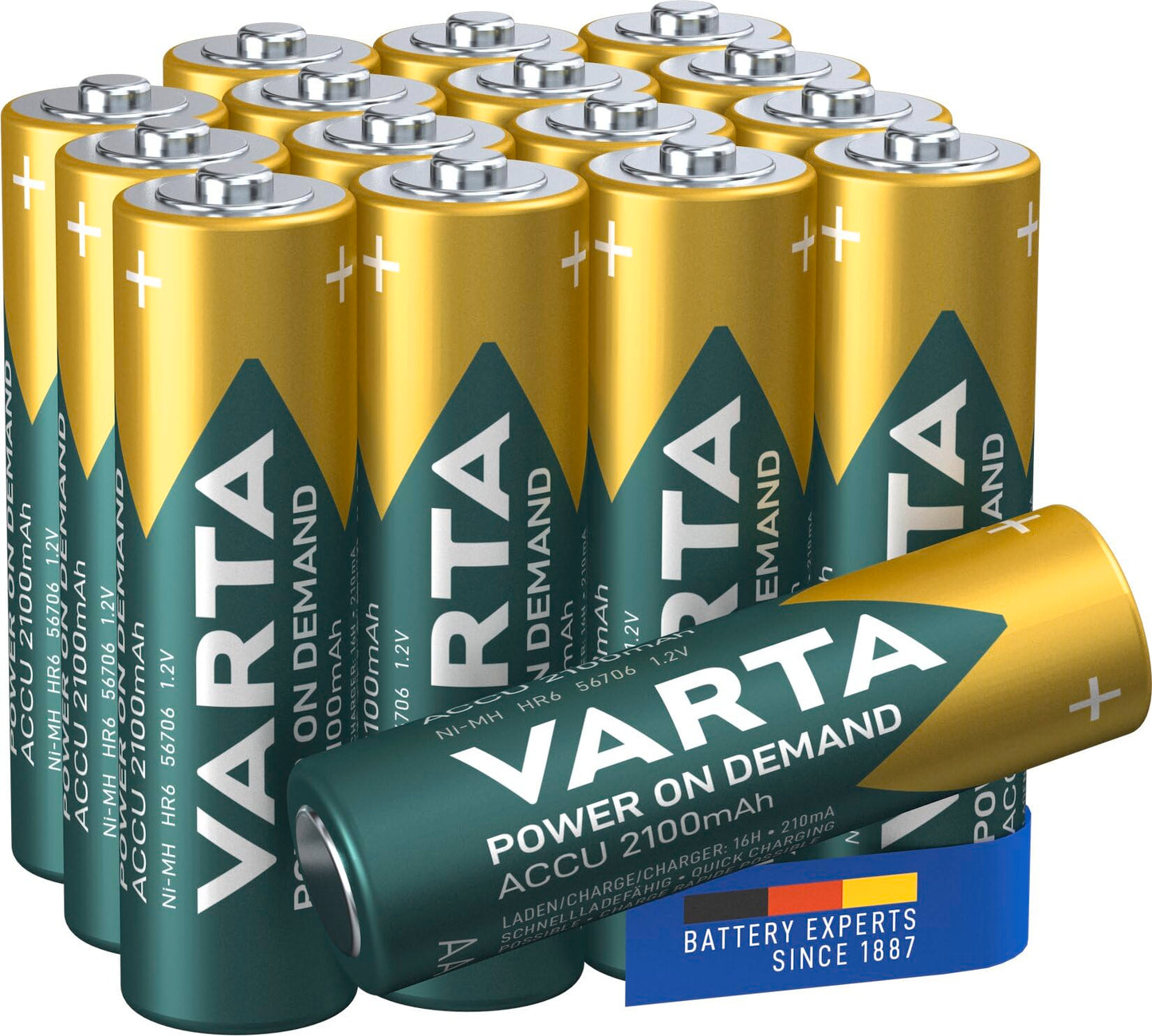 VARTA AA batteries, rechargeable, pack of 16, battery, power on demand, 2100 mAh Ni-MH, pre-charged, ready for immediate use [Exclusive to Amazon] - Power