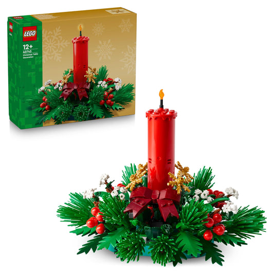LEGO Christmas arrangement - DIY table decoration and candlestick with berries, stars, leaves - craft set for children and family - Christmas gift for girls and boys aged 12 and over - 40743