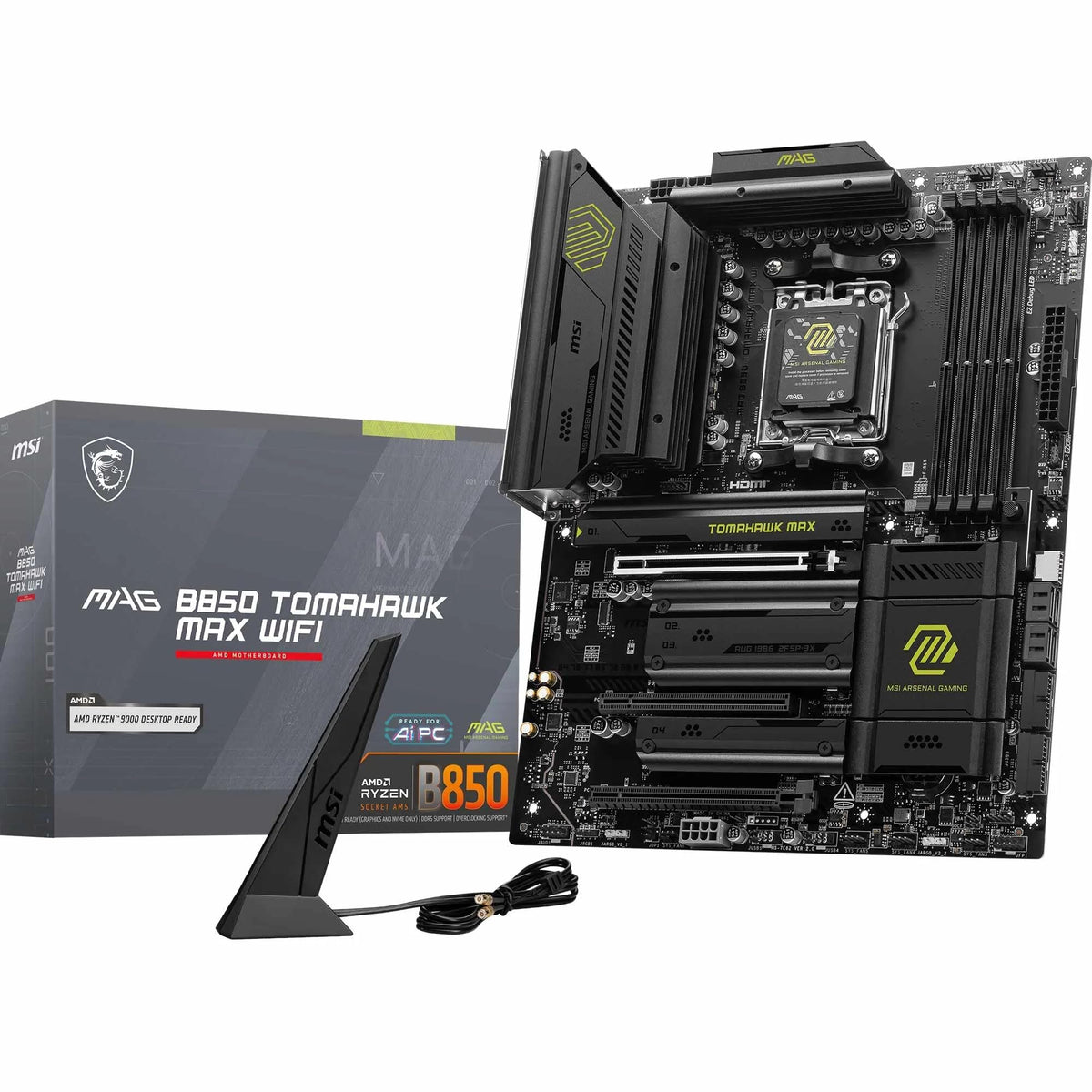 MSI MAG B850 Tomahawk MAX WiFi Motherboard, ATX - Supports AMD Ryzen 9000/8000/7000 processors, AM5-80A SPS VRM, DDR5 Memory Boost 8400+ MT/s (OC), PCIe 5.0 x16, M.2 Gen5, Wi-Fi 7, 5G LAN - 7E62-002R