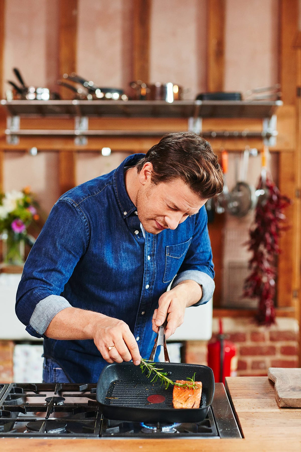 Tefal Jamie Oliver Cook's Classics Grill Pan 23x27 cm, non-stick coating, ribbed cooking surface, induction compatible, oven safe, riveted handle, E2454144