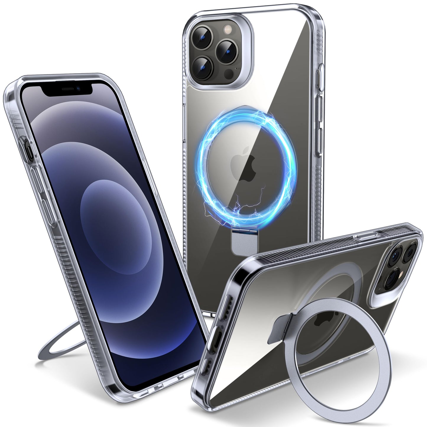 Flyzoo Magnetic Stand Case for iPhone 12 Pro Max - [Invisible Stand] [Compatible with MagSafe] [Non-Yellowing & Non-Slip] Shockproof Transparent Mobile Phone Case, 6.7'', Clear