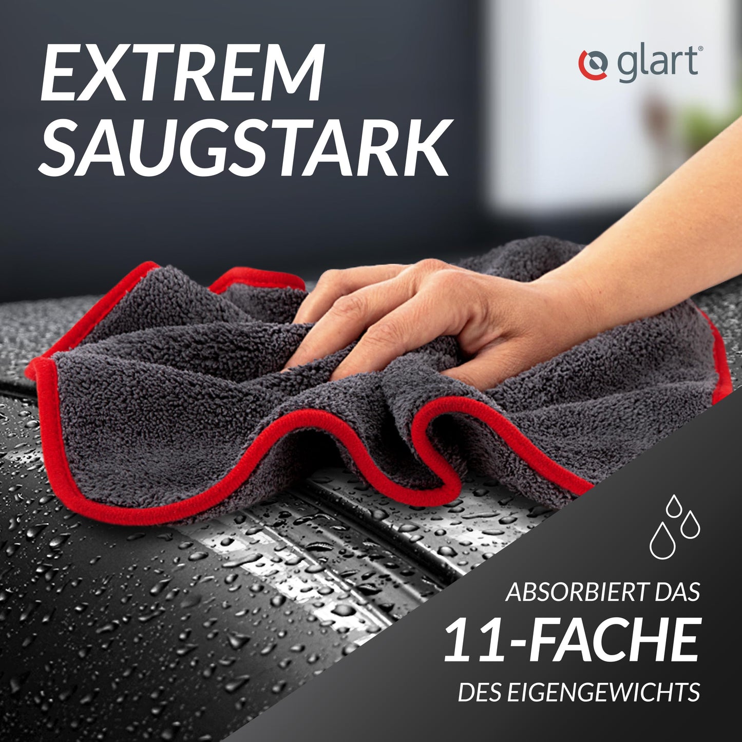 Glart 443TP4 Microfiber Cloths Set of 12 - 600 GSM - 40x40 cm - Fluffy Car Polishing Cloths for Drying & Care - Ultra Soft, Lint-Free & Absorbent - For Car Care, Motorcycle, Boat & Household