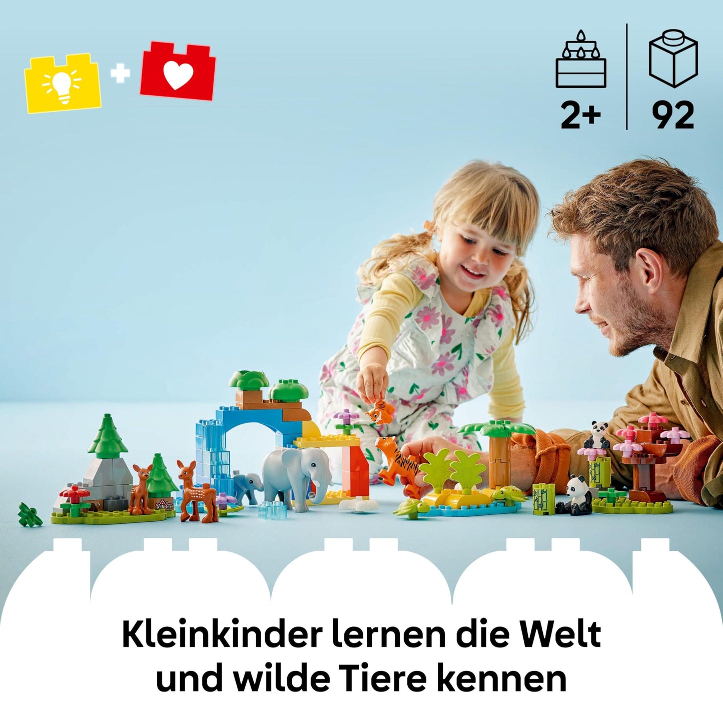 LEGO DUPLO Town Wild Animal Families 3-in-1 Set - Educational Toy for Toddlers with Animal Figures - Montessori Toy from 2 Years with Turtle, Tiger, Elephant, Deer & Panda Figures - Gift 10446