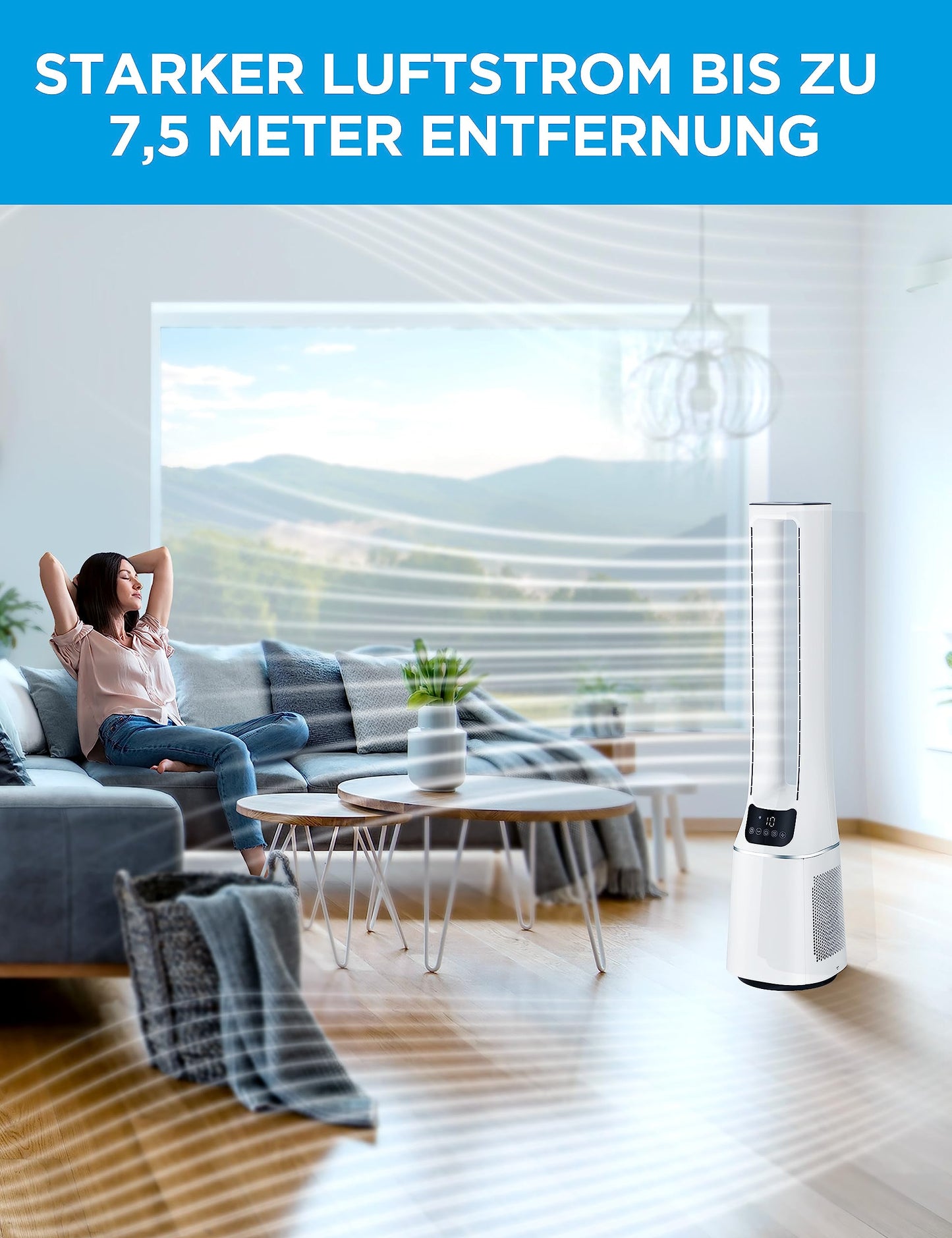 Midea MFP-120 (WH) 2 in 1 Tower Fan Quiet 38dB Air Purifier CADR 120 for 47.6㎡ LED Display Remote Control Oscillation 12H Timer White