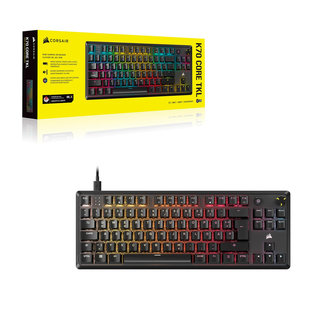 Corsair K70 CORE TKL RGB Mechanical Tenkeyless Gaming Keyboard - Black - CH-911911E-DE