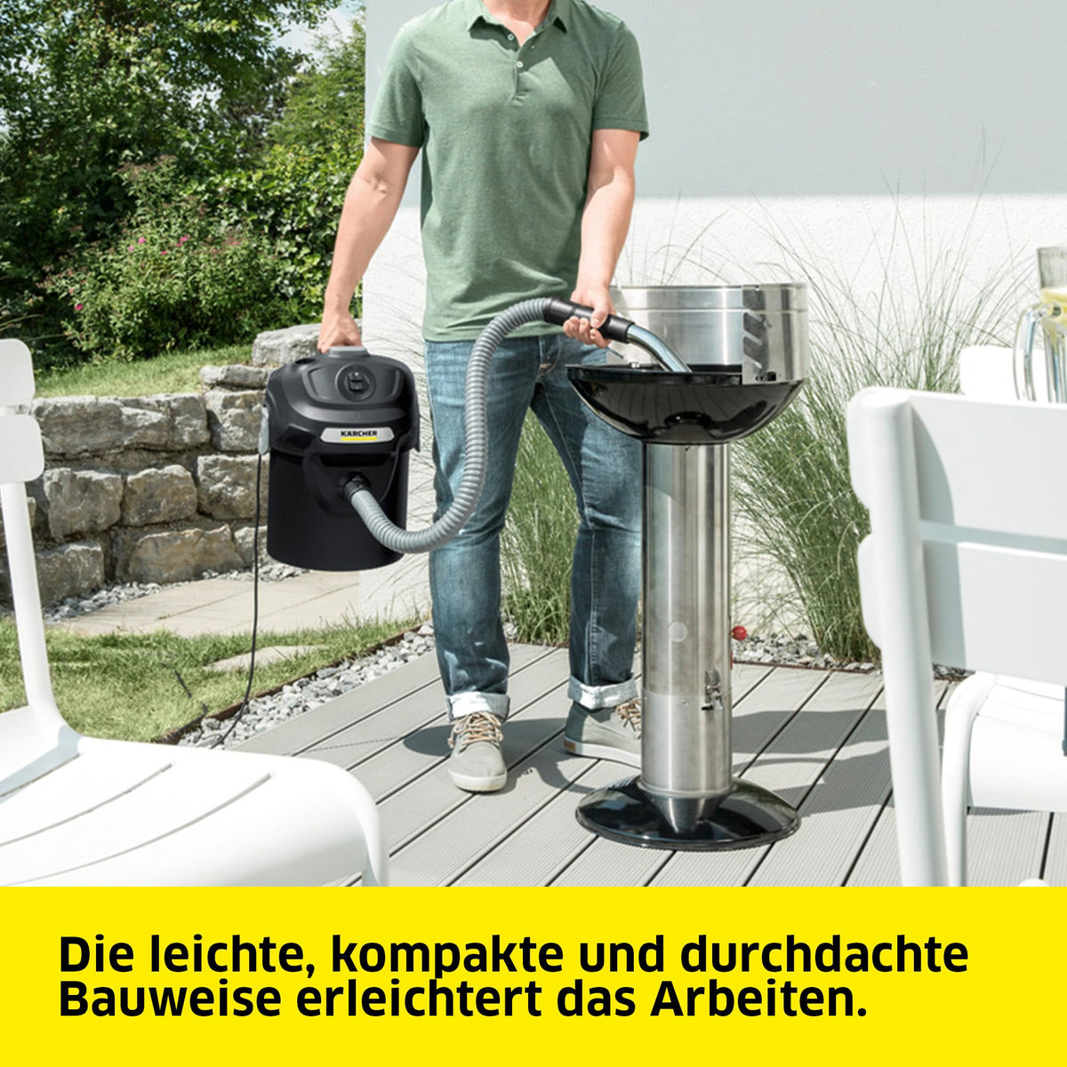 Kärcher Ash Vacuum AD 2, rated power consumption: 1000 W, metal container: 14 l, suction hose: 1.2 m, integrated filter cleaning, flat pleated filter, metal coarse dirt filter - 1.629-711.0