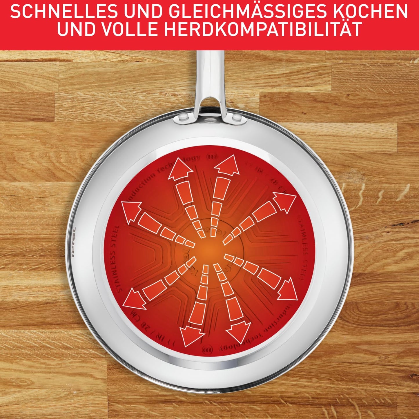 Tefal Duetto pan 28cm, stainless steel pan induction, non-stick coating, thermal signal at ideal frying temperature, easy to clean, cook and fry, suitable for all types of stoves, A70406