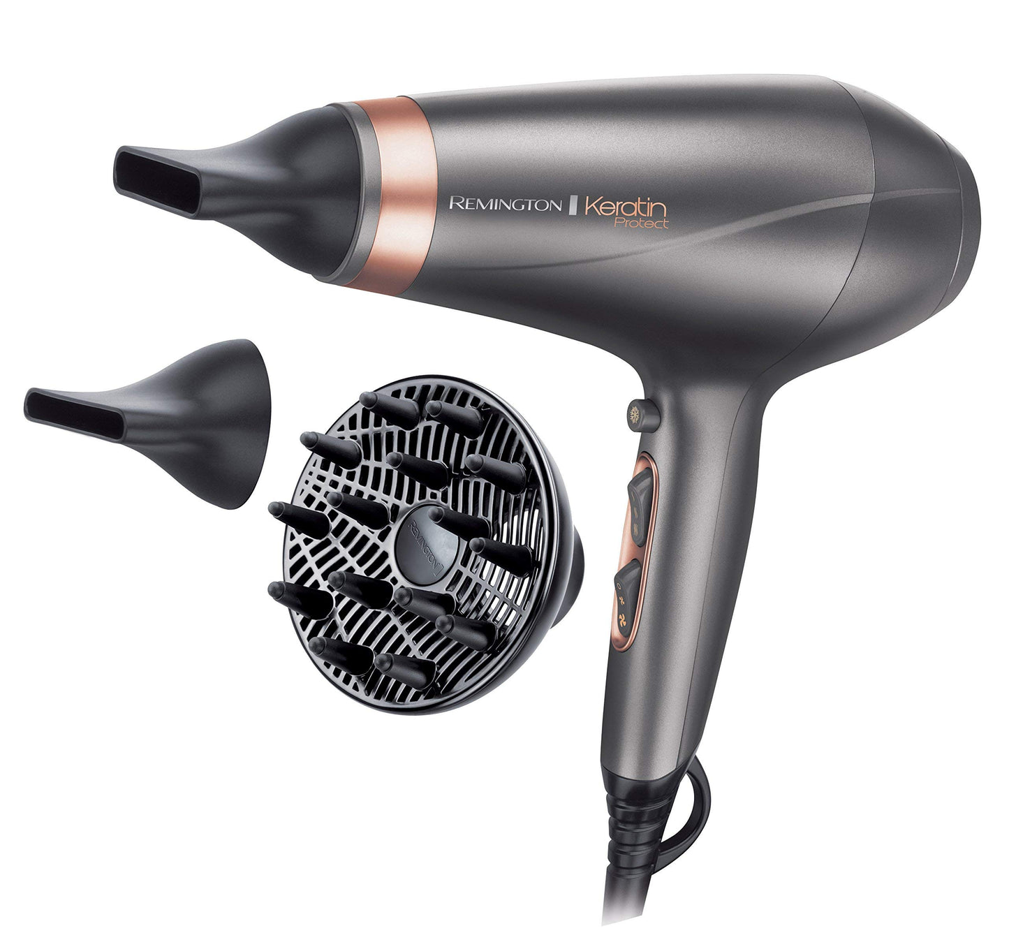 Remington professional hair dryer Ion Keratin Protect (2200W, 150km/h, 3 styling attachments, enriched with keratin and almond oil, ionic care - anti frizz, long-lasting AC motor) AC8820 - 45603560100