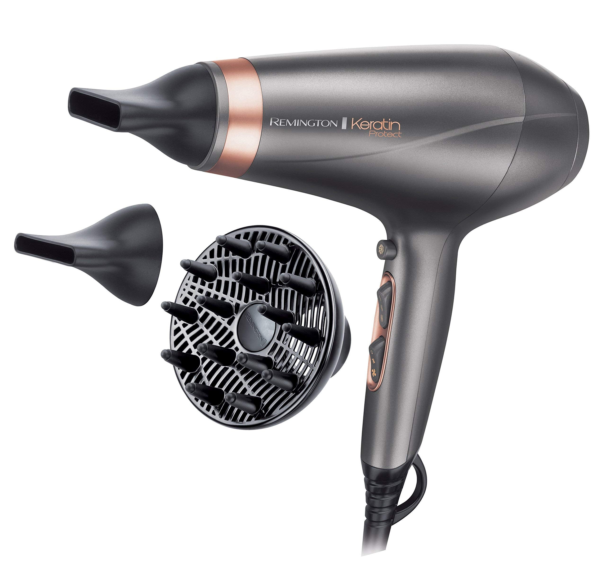 Remington professional hair dryer Ion Keratin Protect (2200W, 150km/h, 3 styling attachments, enriched with keratin and almond oil, ionic care - anti frizz, long-lasting AC motor) AC8820 - 45603560100