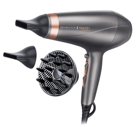 Remington professional hair dryer Ion Keratin Protect (2200W, 150km/h, 3 styling attachments, enriched with keratin and almond oil, ionic care - anti frizz, long-lasting AC motor) AC8820 - 45603560100
