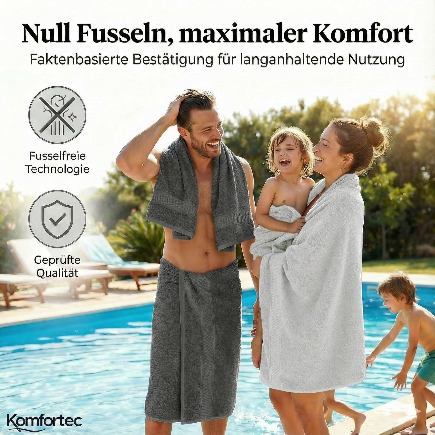 Komfortec set of 8 towels, 4 bath towels 70x140 cm & 4 hand towels 50x100 cm, 100% cotton terry cloth, fluffy and absorbent, anthracite/white - 4er-50x100-und-4er-70x140-anth-weiss
