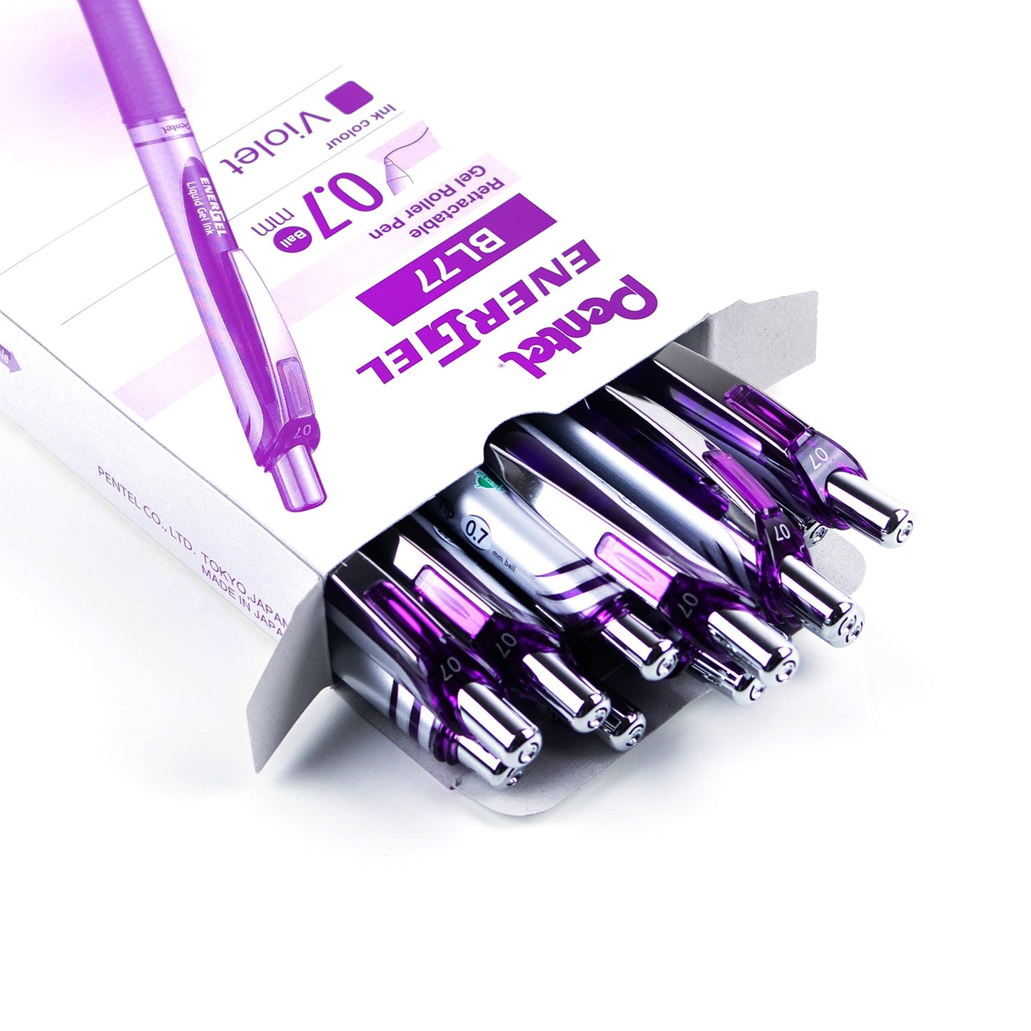 Pentel EnerGel XM BL77 Gel Pen with Push Mechanism, Purple (Pack of 12) - BL77-V